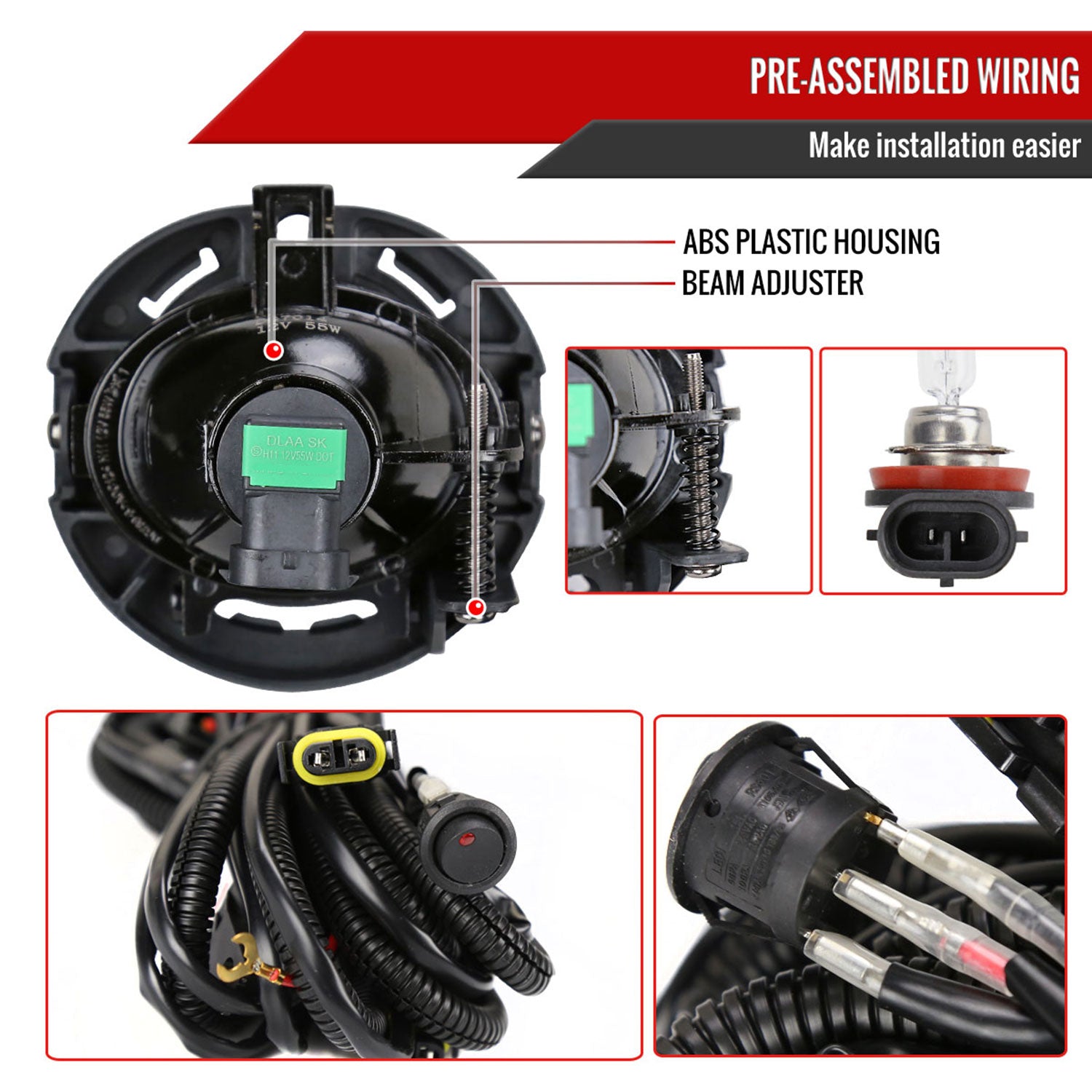 2015-2020 Dodge Charger H11 Projector Fog Lights Kit Chrome/Clear Lens