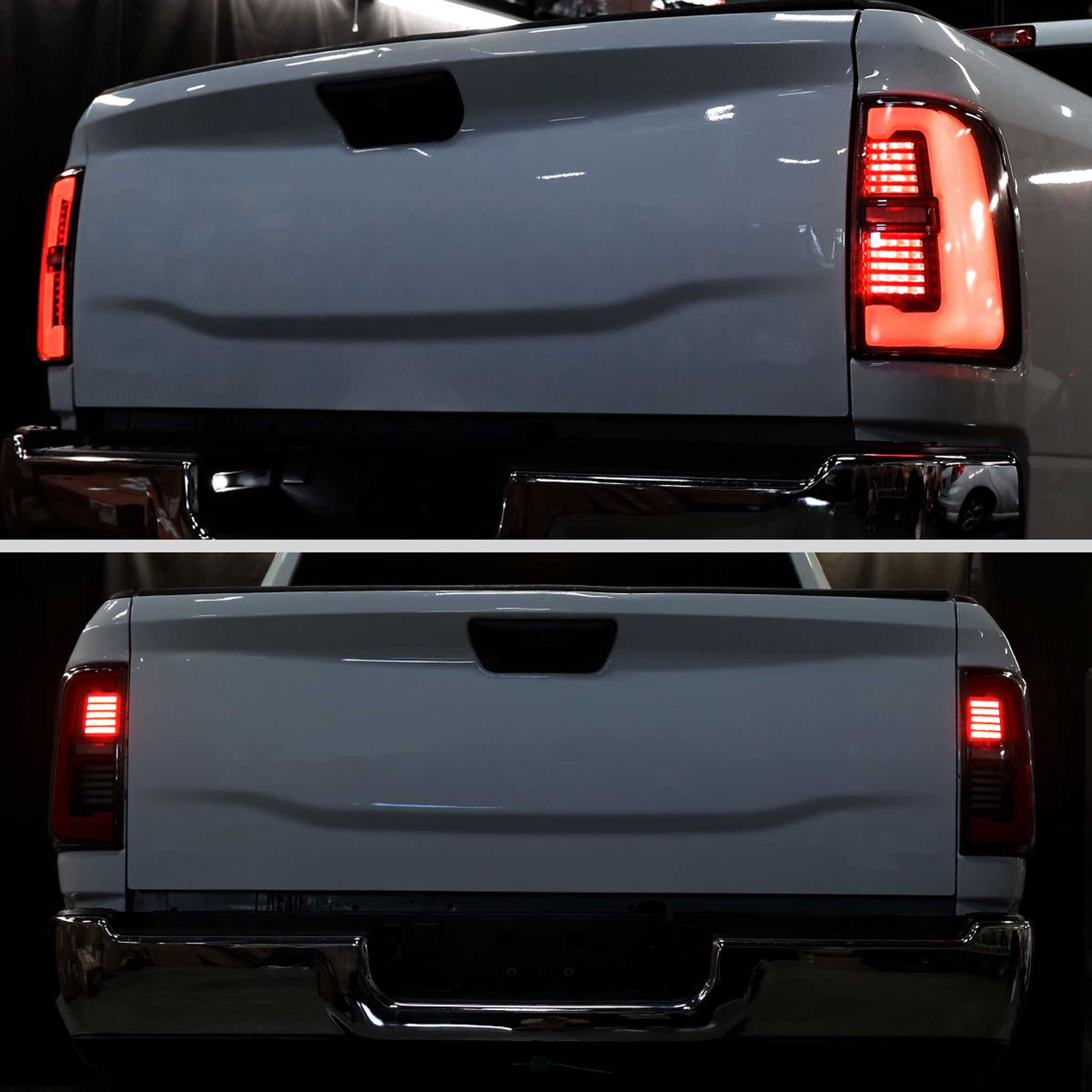 For Dodge RAM 2500/3500 2019-2024 Red LED Bar Sequential Signal Tail Lights Black Housing Clear Lens