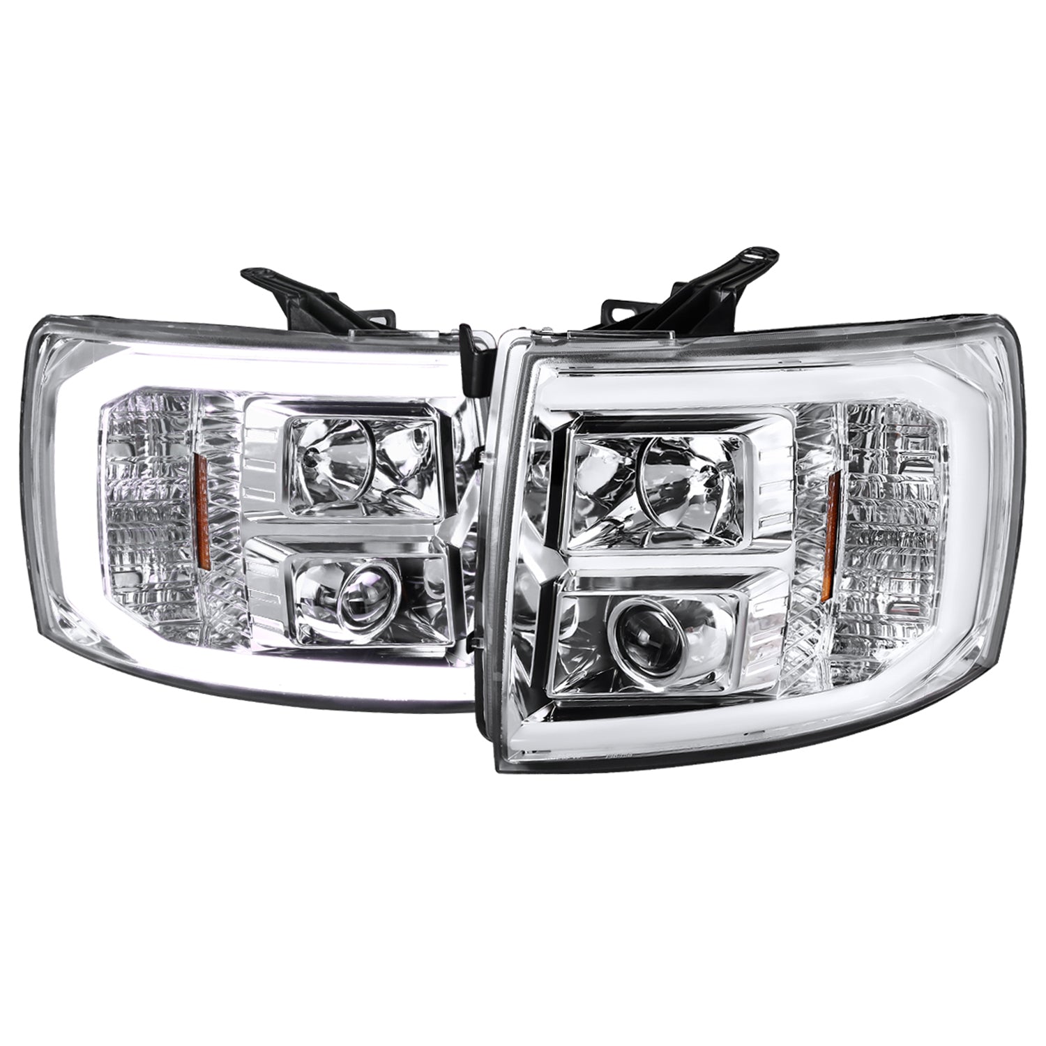 2007-2013 Chevy Silverado 1500/ 2500HD 3500HD LED C-Bar Headlights Chrome