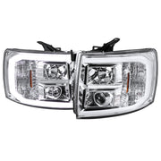 2007-2013 Chevy Silverado 1500/ 2500HD 3500HD LED C-Bar Headlights Chrome