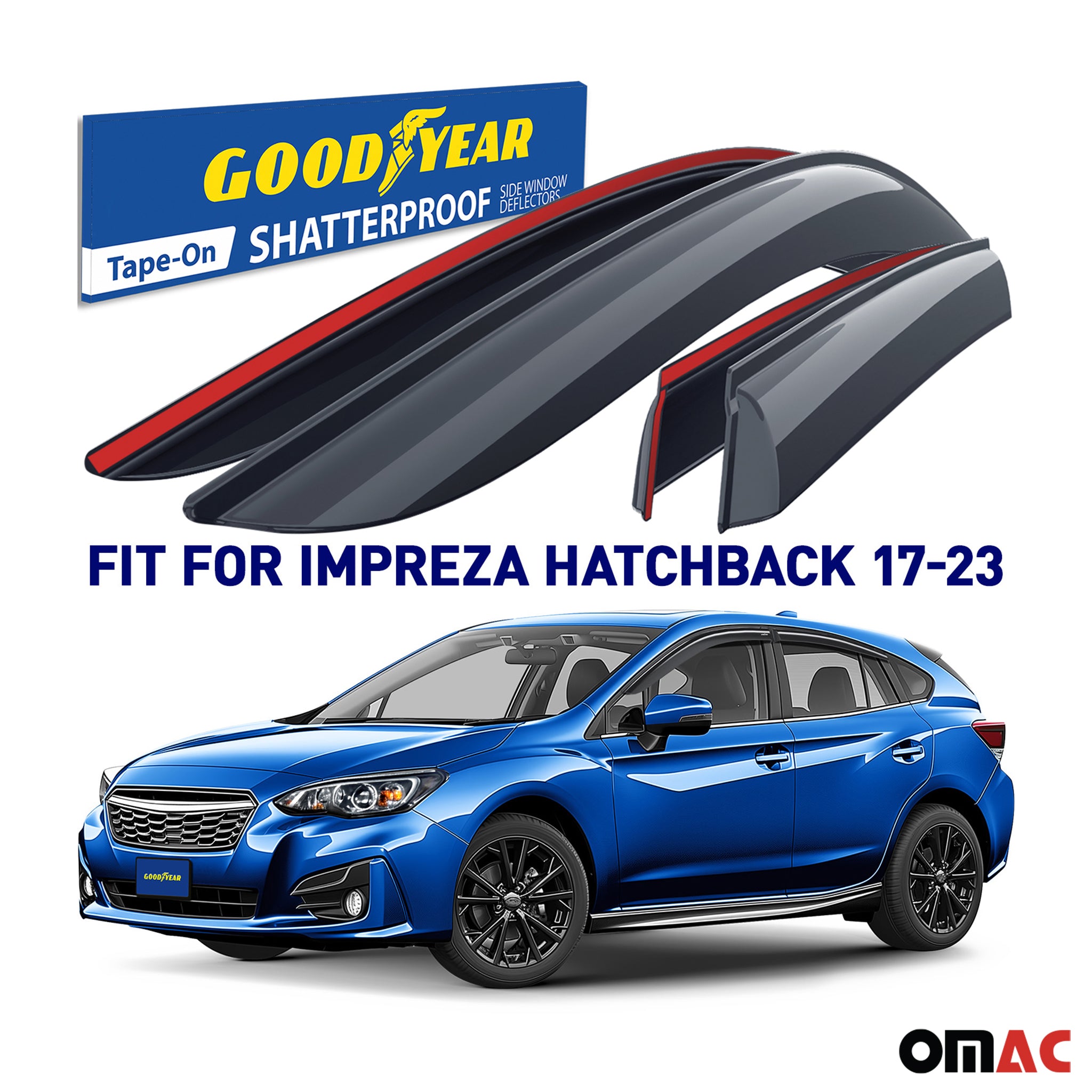 Goodyear Wind Deflectors for Subaru Impreza 2017-2023 Hatchback Tape-On Smoke 4x