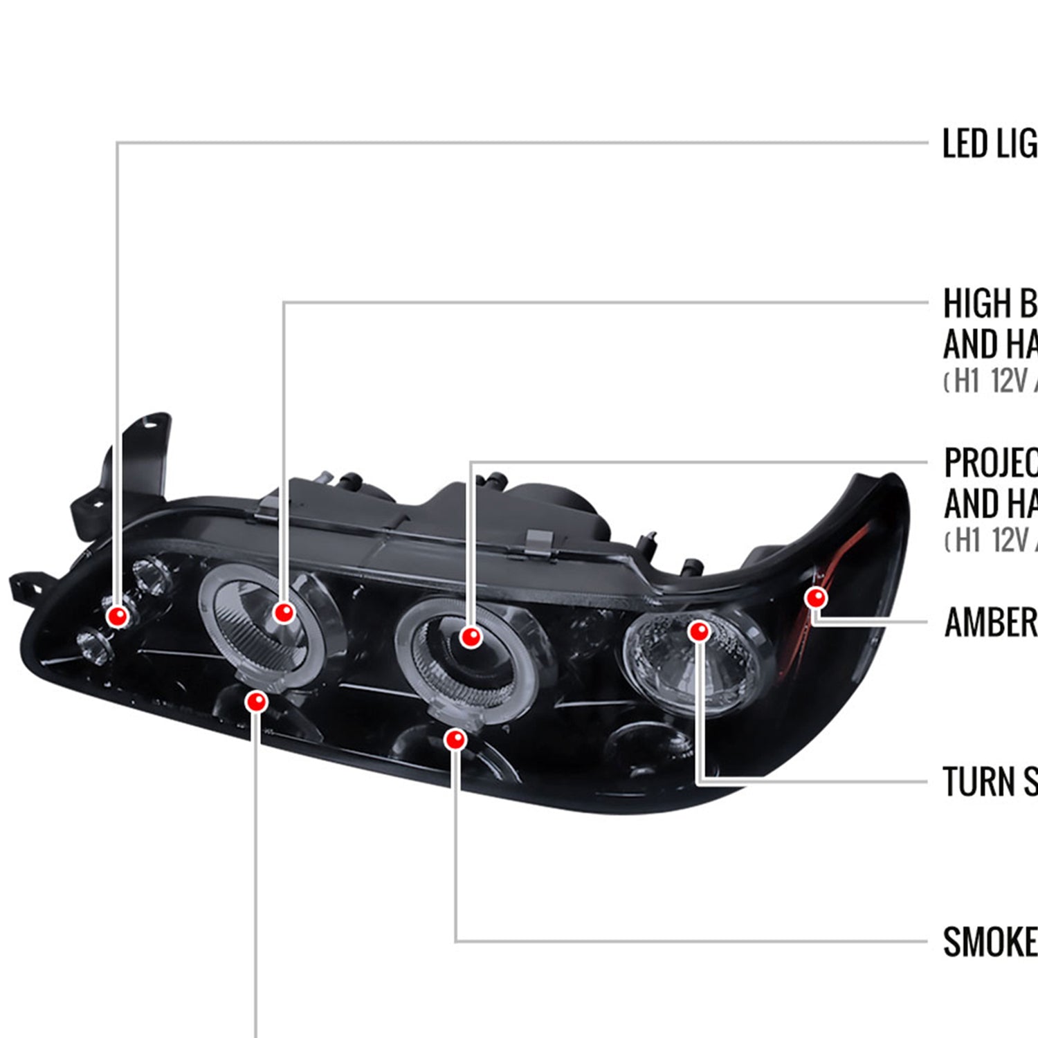 1993-1997 Toyota Corolla Dual Halo Projector Headlights Glossy Black/Smoke