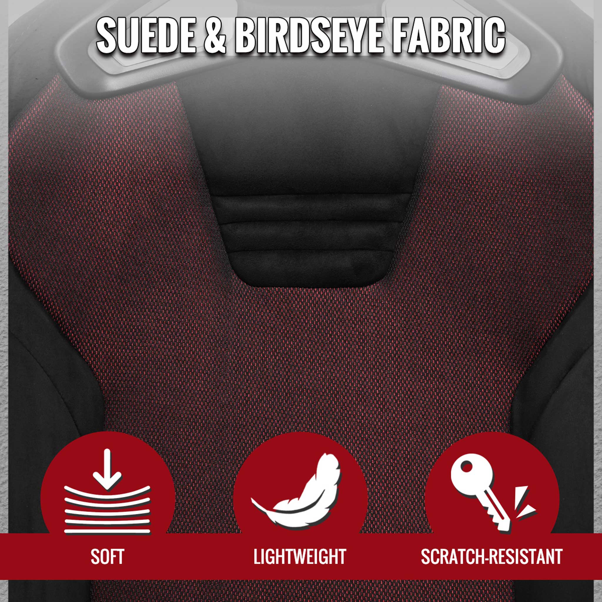 Universal Racing Seat Black Suede Red Bird Eye Mesh Cloth Double Black Stitch
