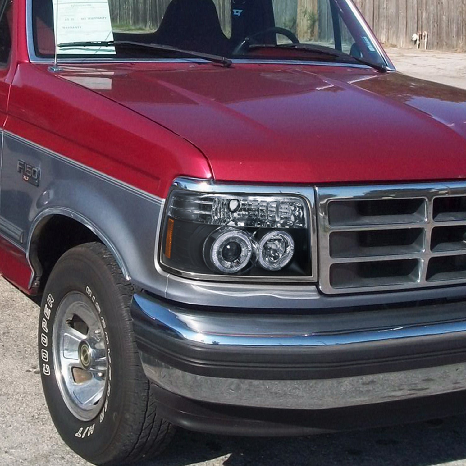 1992-1996 Ford F-150 F-250 F-350 Bronco Dual Halo Projector Headlights Black