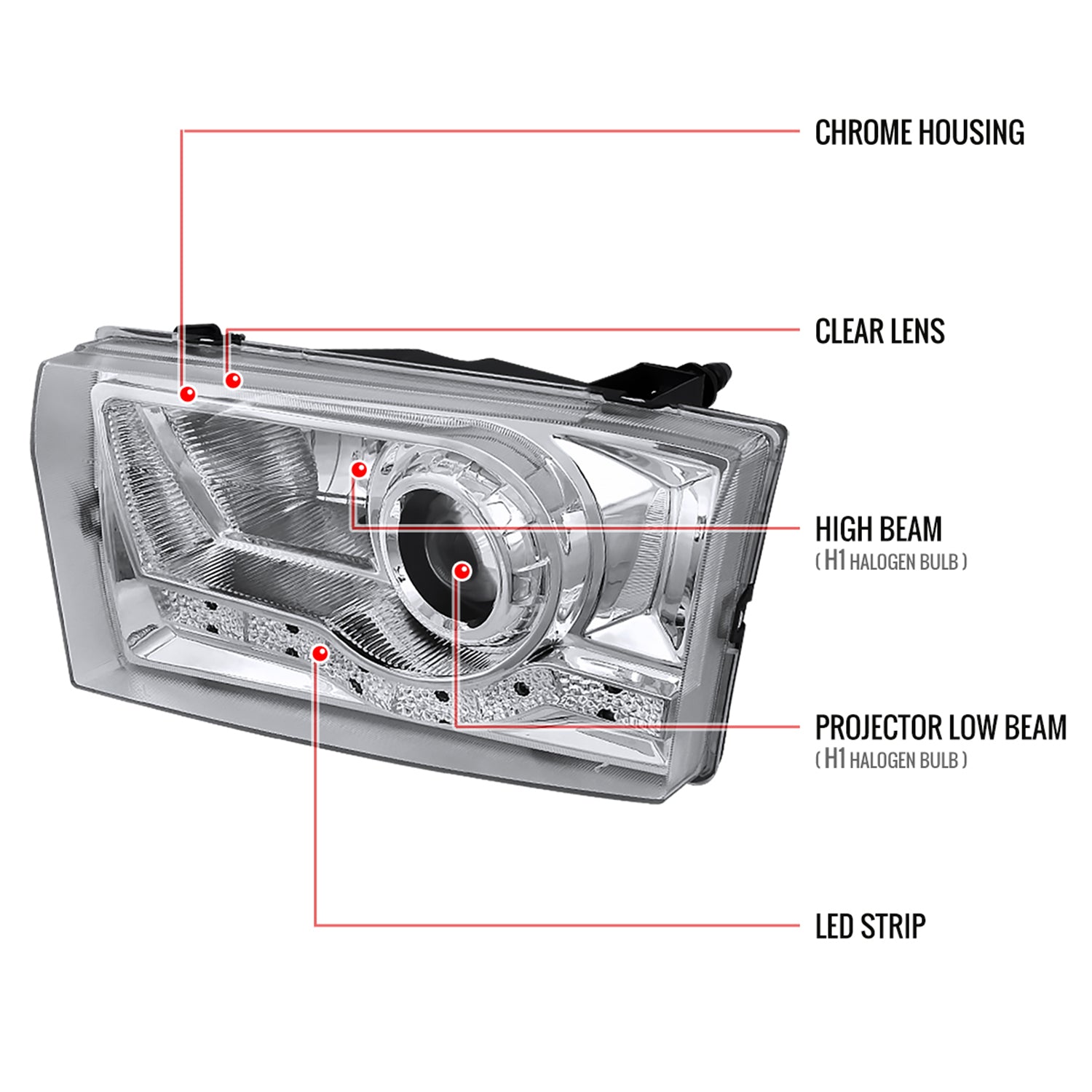 1999-2004 Ford F-250/350/450/550/Excursion Headlights LED Light Chrome
