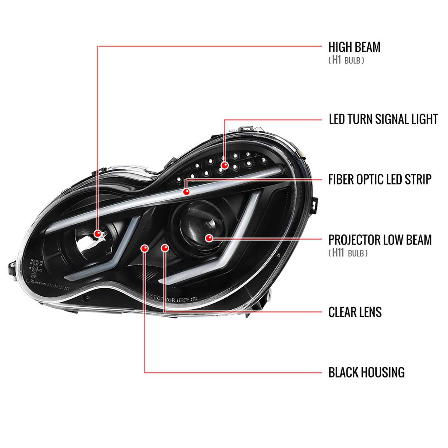 2001-2007 Mercedes W203 C Class Sedan Headlights LED Light&LED Signal Black