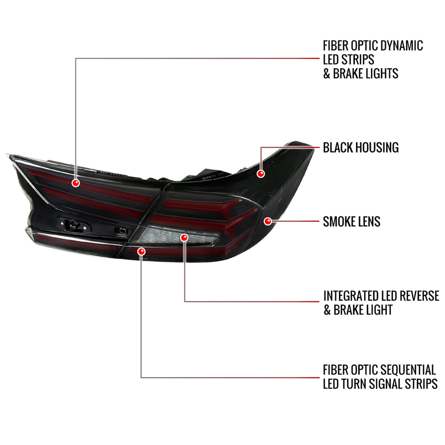 2018-2022 Honda Accord Sedan Red LED Signal Tail Lights Matt Black/Smoke