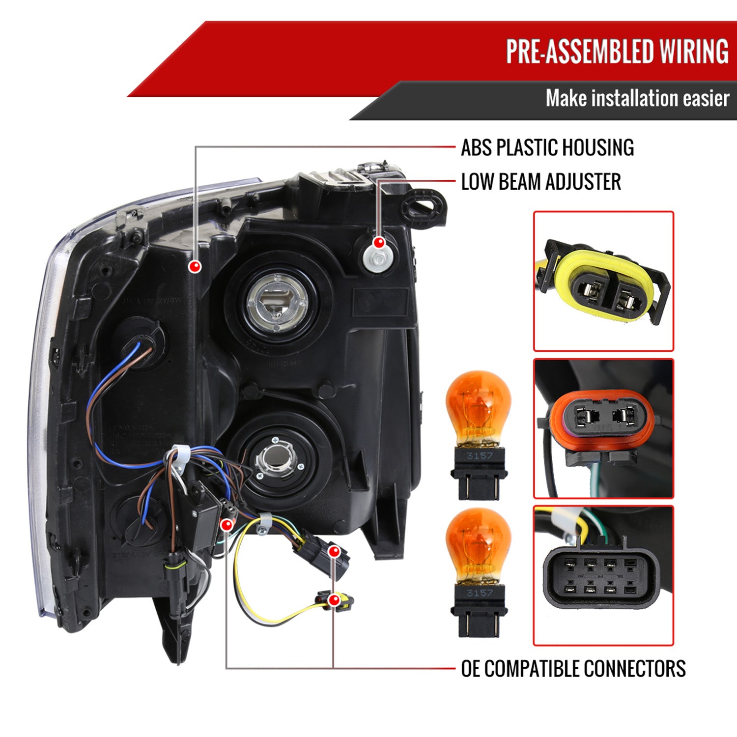 2007-2013 Chevy Silverado 1500 2500HD 3500HD LED Headlights Amber Reflector