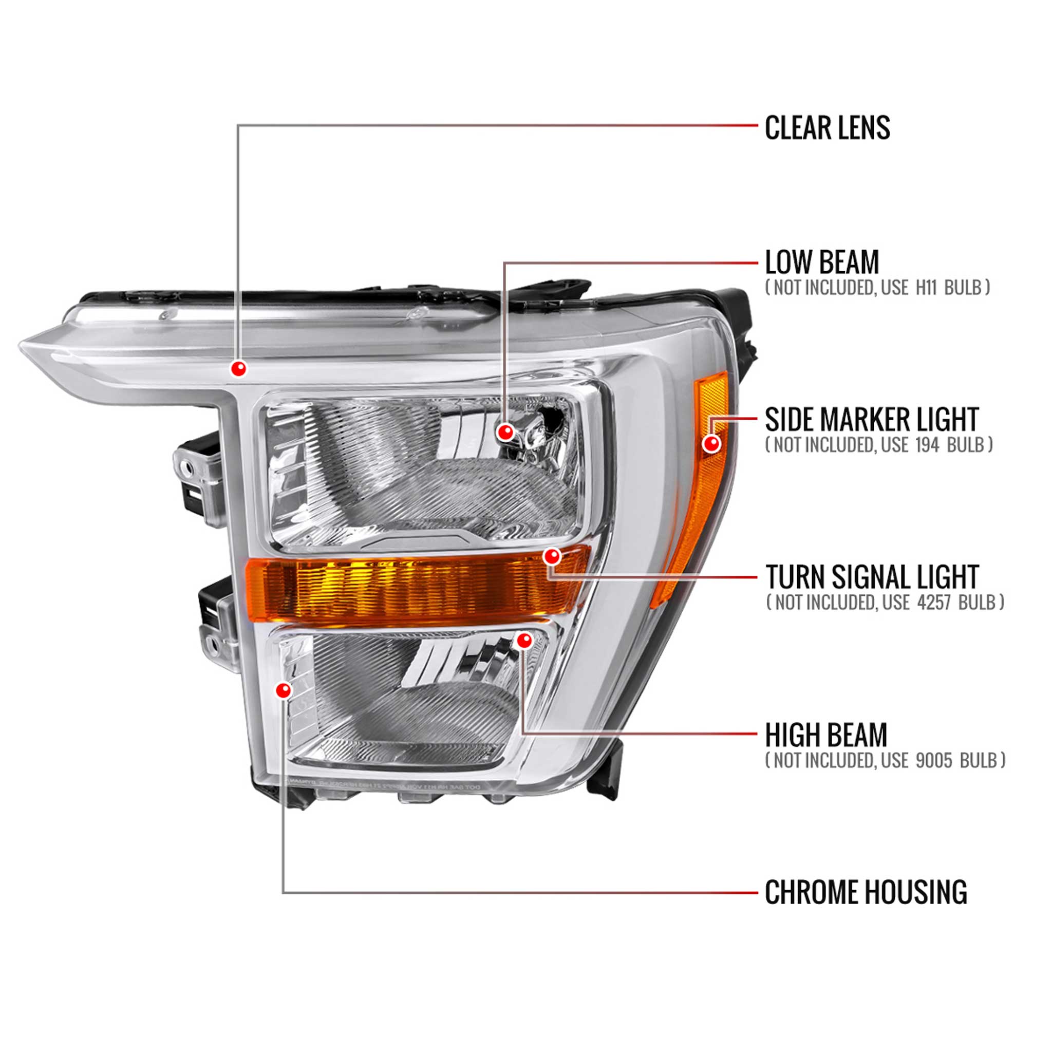 For Ford F-150 2021-2023 Factory Style Headlight (Chrome Housing / Clear Lens )