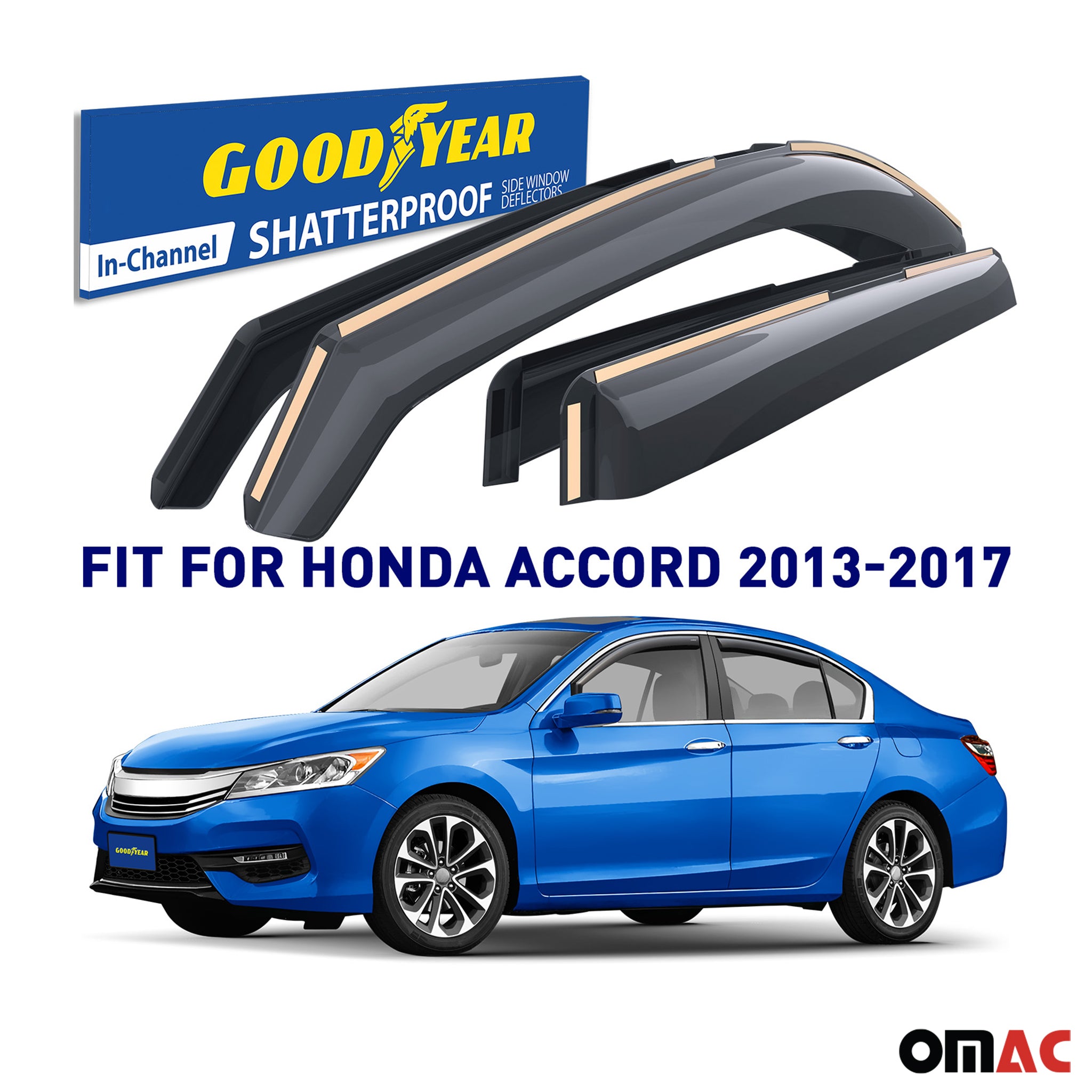 Goodyear Wind Deflectors for Honda Accord 2013-2017 In-channel Premium Smoke 4x