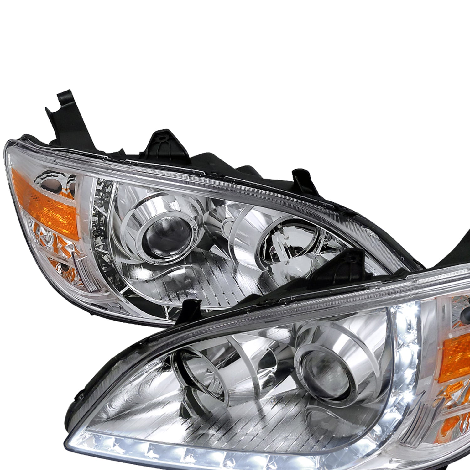 2004-2005 Honda Civic Projector Headlights w/ LED Light Strip Chrome/Clear