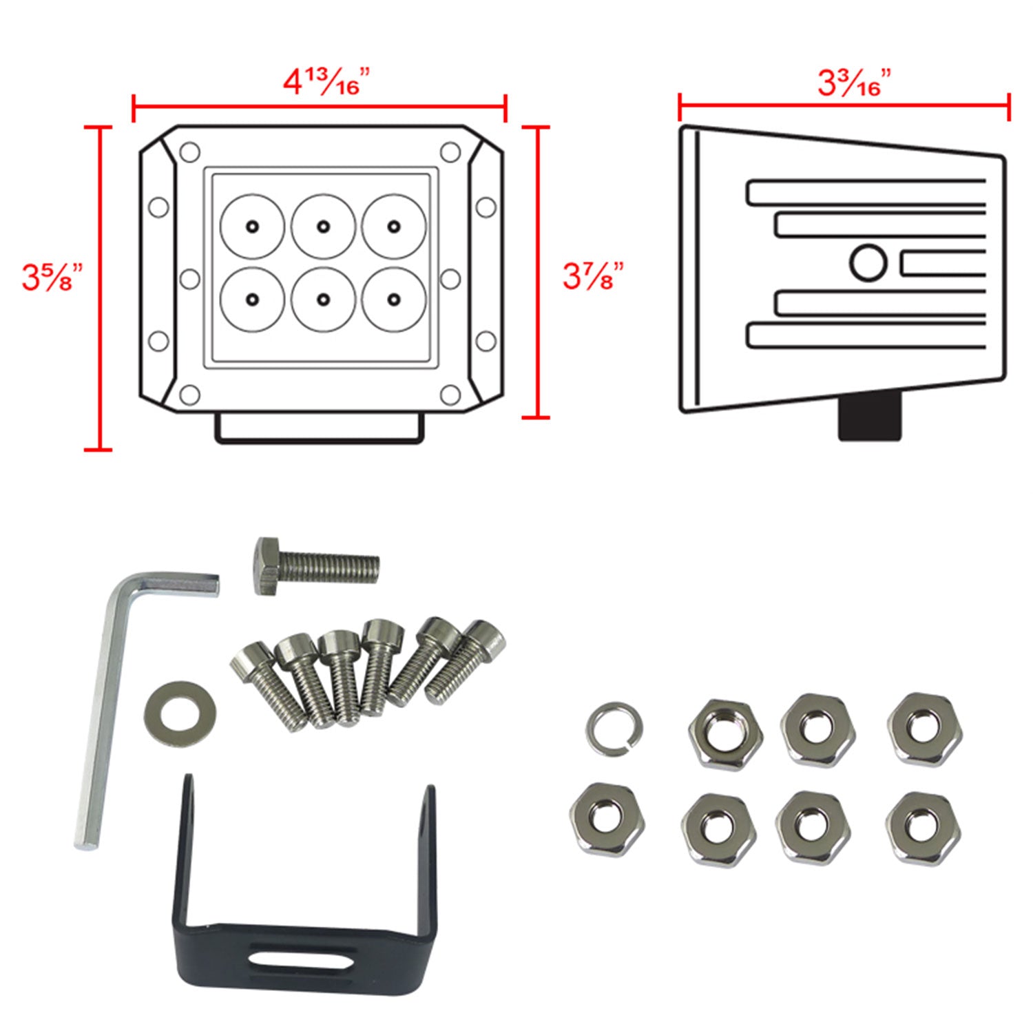 Universal Off Road 6000K Spot Beam 18W 6-LED Cub Fog Light Mounting Bracket