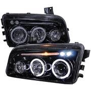 2005-2010 Dodge Charger Dual Halo Projector Headlights Glossy Black/Smoke Lens