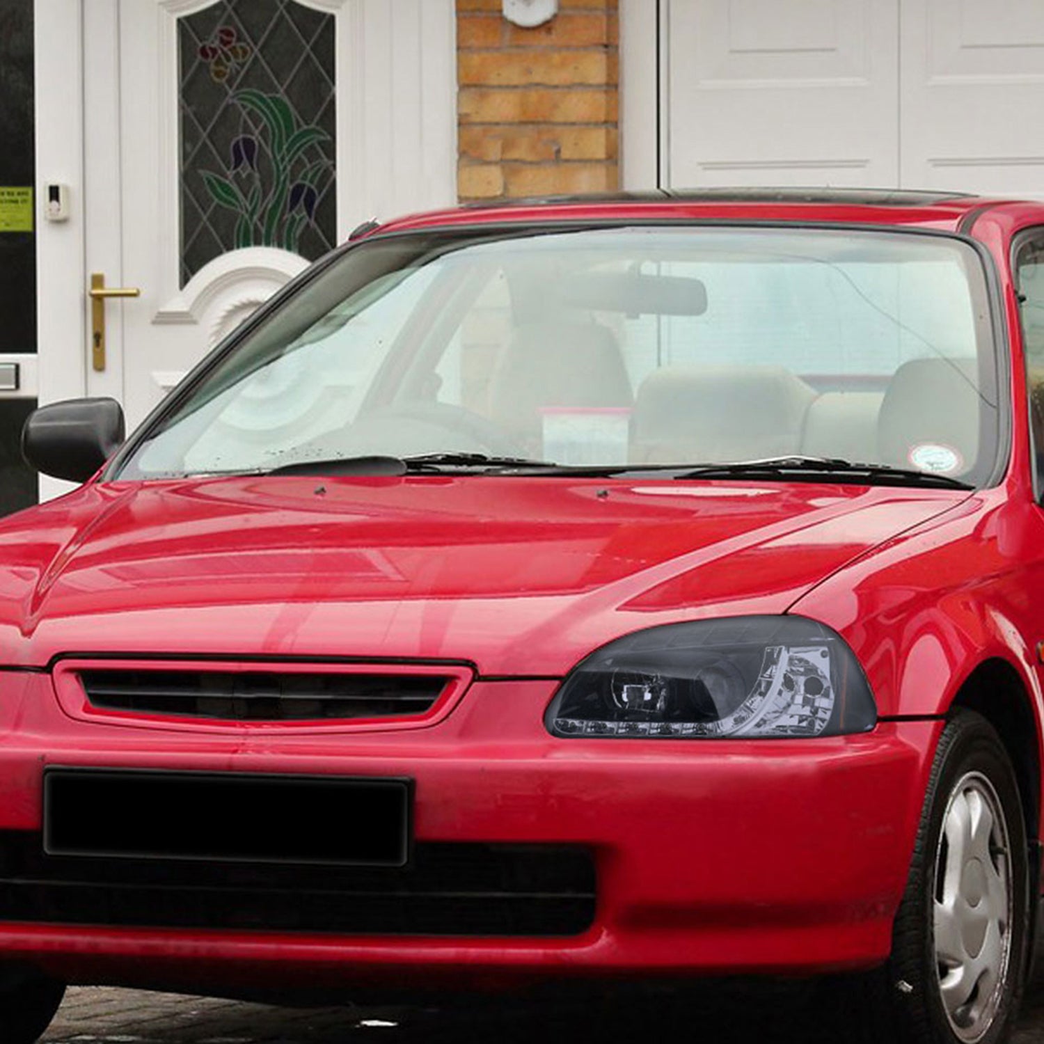 1996-1998 Honda Civic Projector Headlights R8 LED Light Black/Smoke Lens