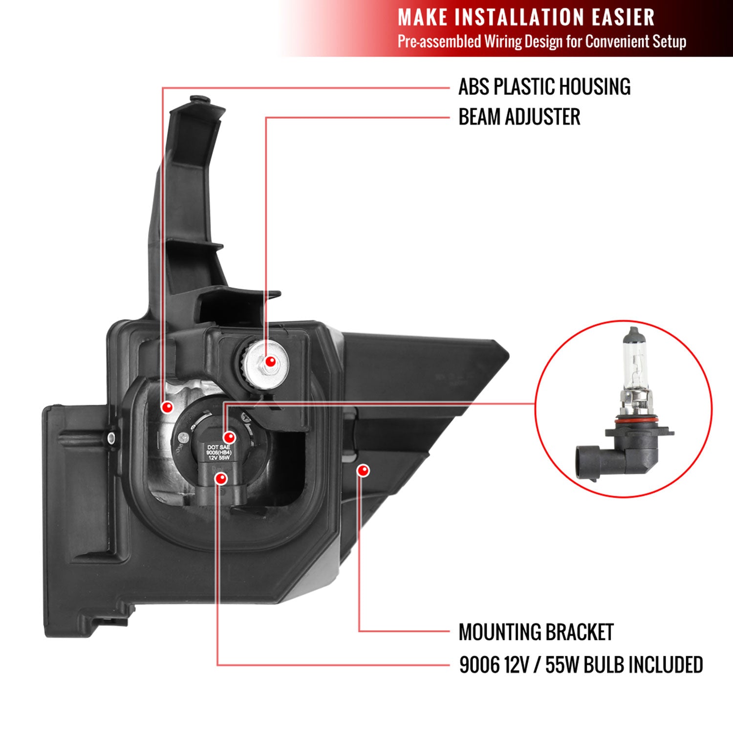 2005-2006 Honda CR-V 9006 Fog Lights Kit Switch & Wiring Harness Chrome/Clear