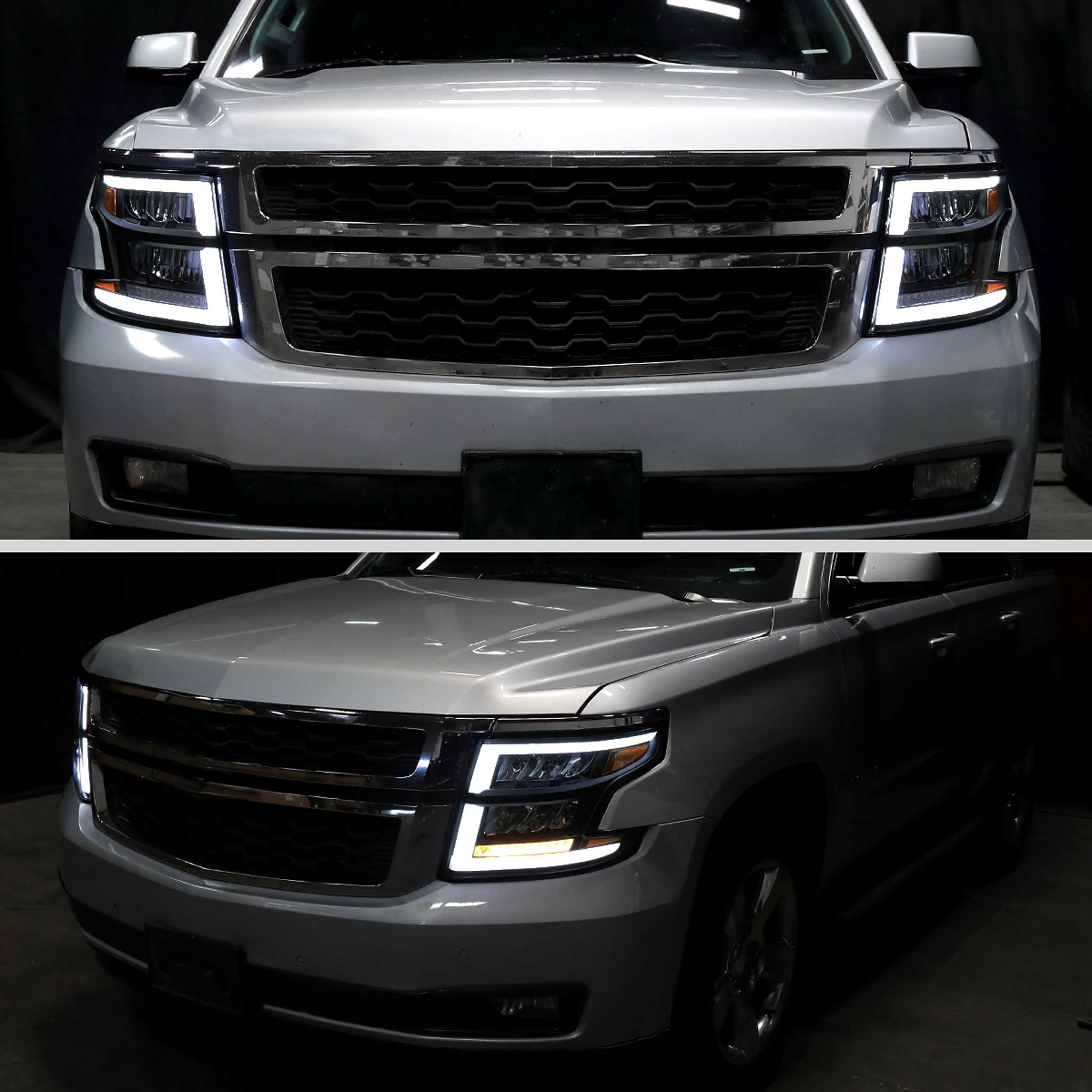 For Chevrolet Tahoe 2015-2020 Full LED DRL Sequential Headlights Matte Black Housing Smoked Lens