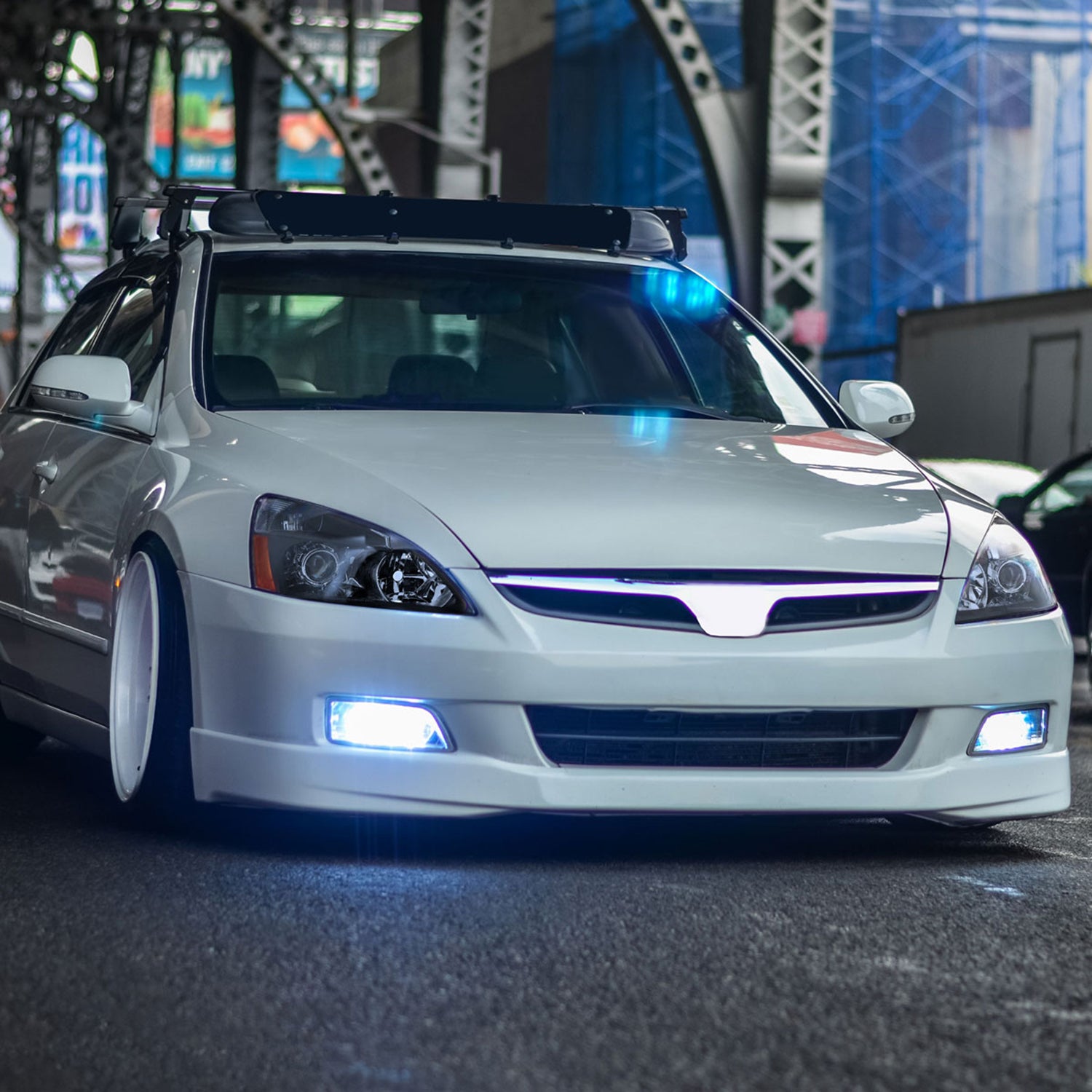 2003-2007 Honda Accord Retro Projector Headlights Amber Reflectors Matt Black