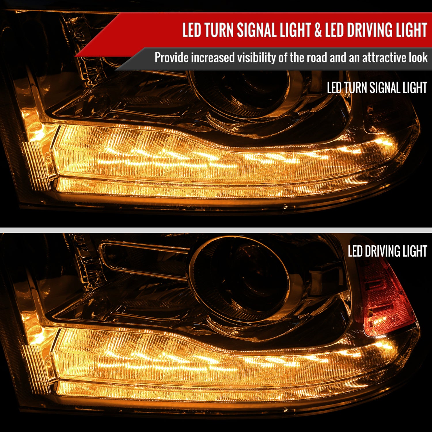 2013-2018 RAM 1500 2500 3500 LED Bar Projector Headlights Chrome/Clear Lens