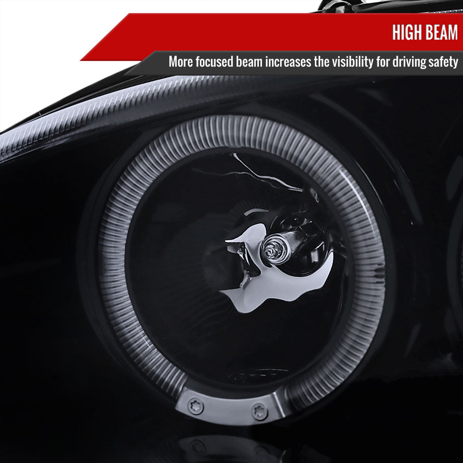 1994-1998 Ford Mustang Dual Halo V2 Projector Headlights Glossy Black/Smoke