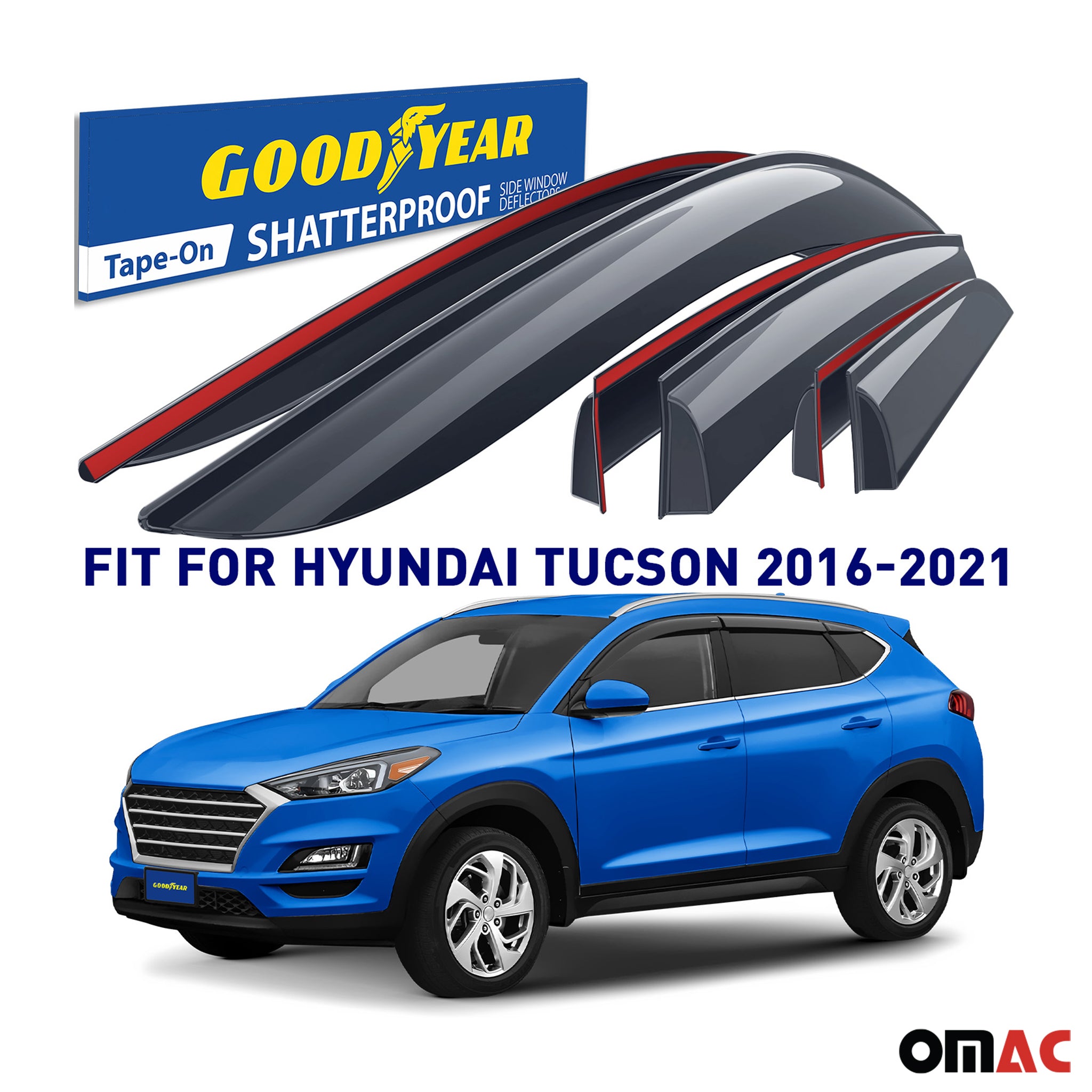 Goodyear Wind Deflectors for Hyundai Tucson 2016-2020 Tape-On Premium Smoke 6x