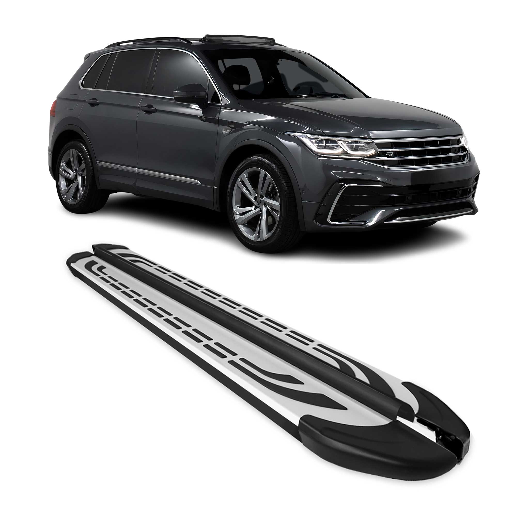 2018-2024 VW Tiguan Running Boards Side Steps Silver & Black