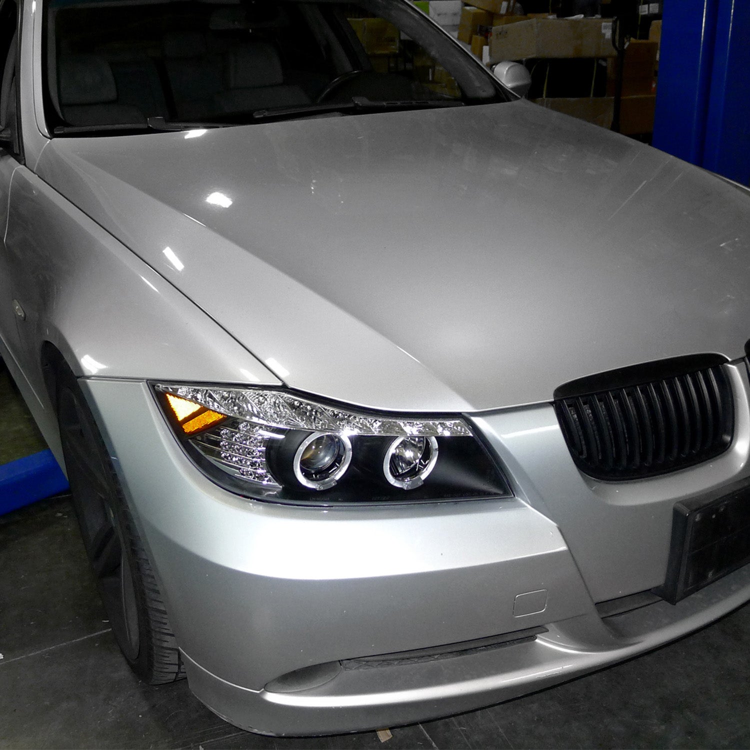 2006-2008 BMW E90 3 Series Dual Halo Headlights LED Light& Signal Matte Black