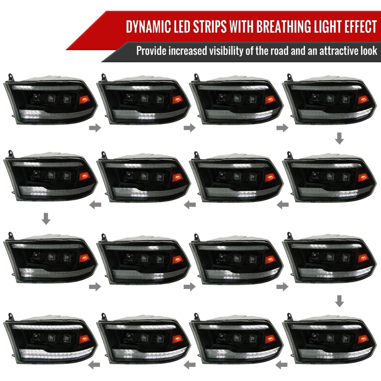 2009-2018 Dodge RAM 1500 / Classic /2500 3500 Full LED Headlights Smoked Black