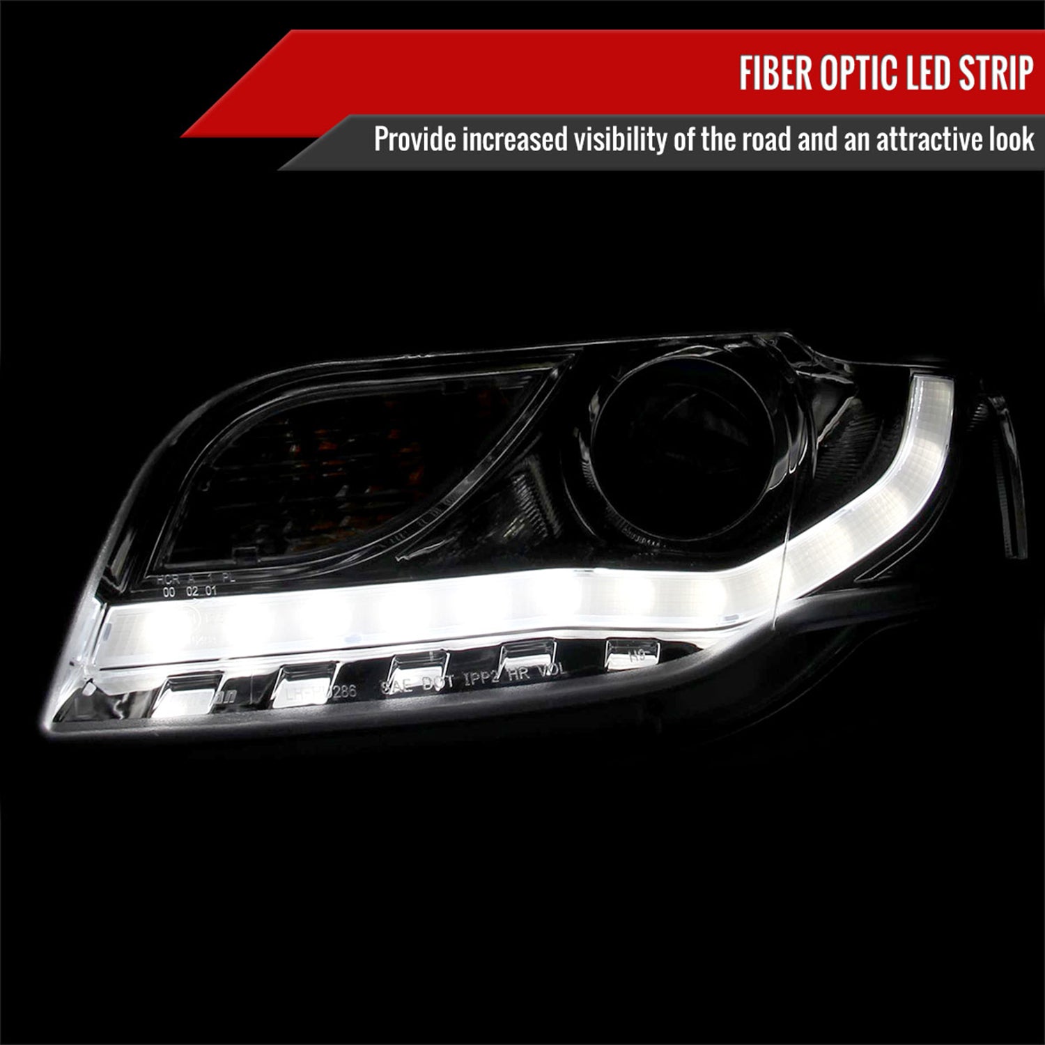 2006-2008 Audi A4 Projector Headlights w/ R8 Style LED Light Bar Chrome/Clear