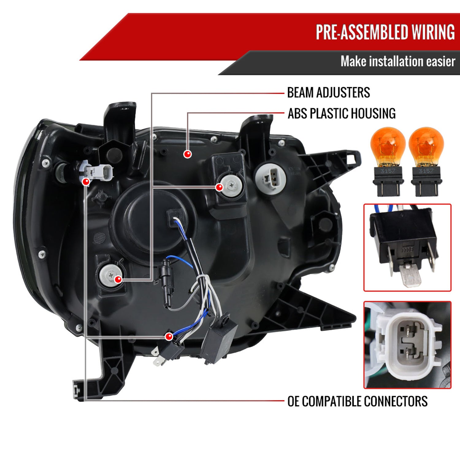 2012-2015 Toyota Tacoma LED C-Bar Headlights LED Parking Light Chrome/Smoke