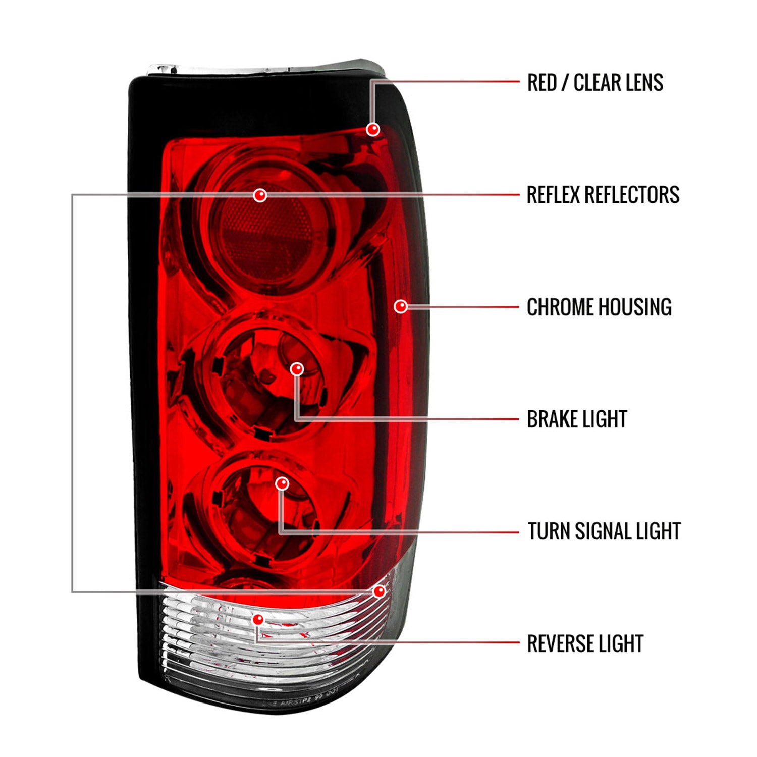 1999-2002 Chevy Silverado/ 1999-2006 GMC Sierra Tail Lights - APC Chrome/Red