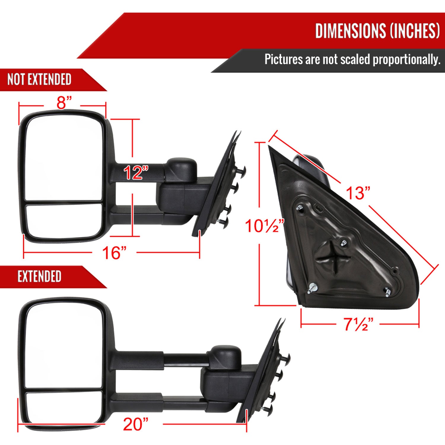 2014-2018 Chevy Silverado/Sierra Manual Adjustable & Extendable Towing Mirrors