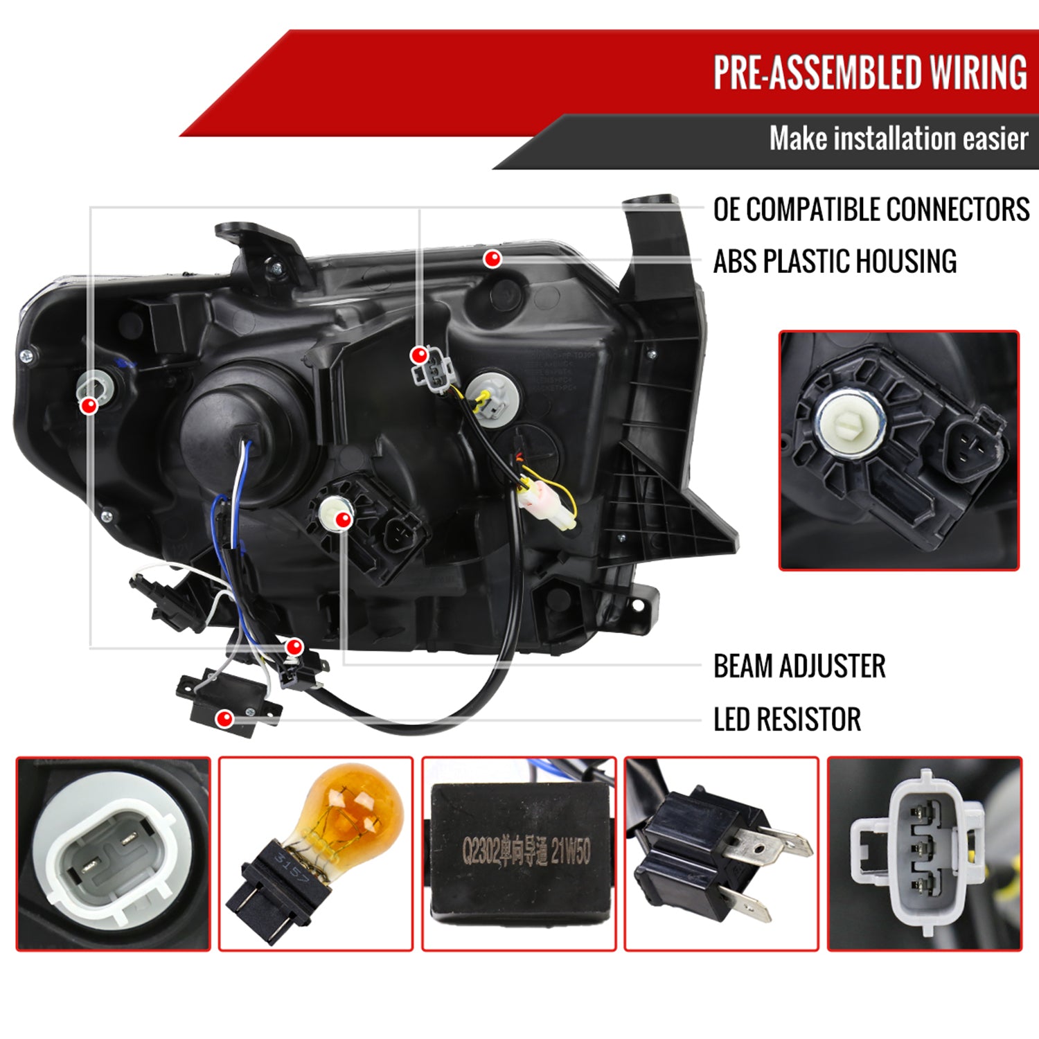 2014-2021 Toyota Tundra LED Turn Signal LED Bar Projector Headlights Black