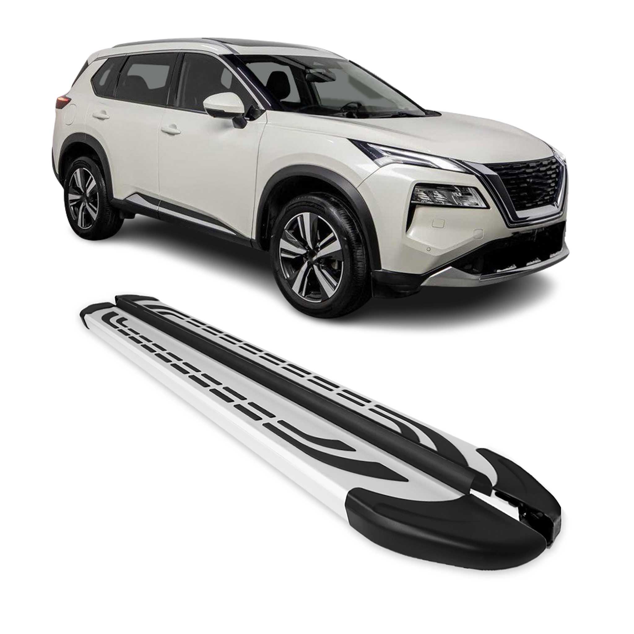2021-2026 Nissan Rogue Side Step Nerf Bars Running Boards Silver Alu