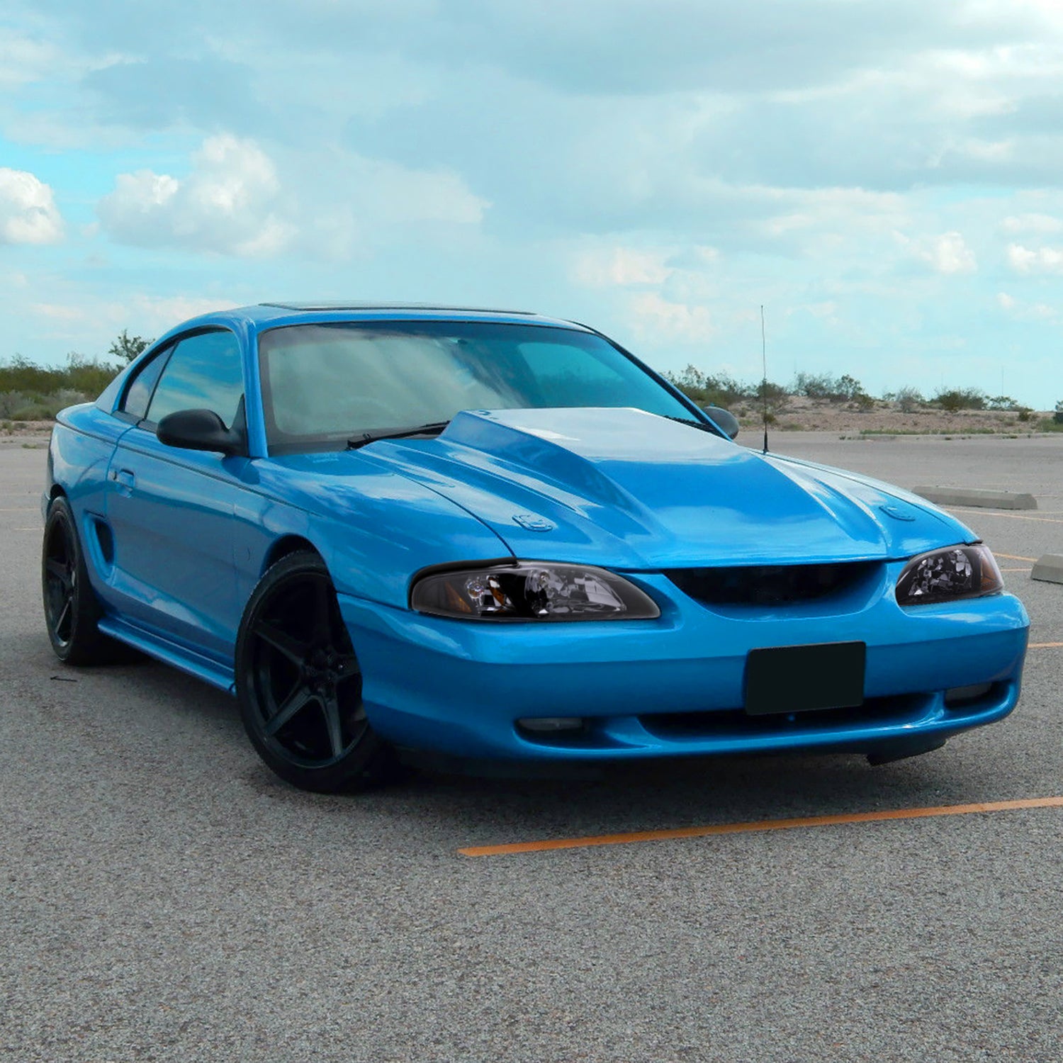 1994-1998 Ford Mustang 1PC Crystal Headlights w/Amber Reflectors Chrome/Smoke