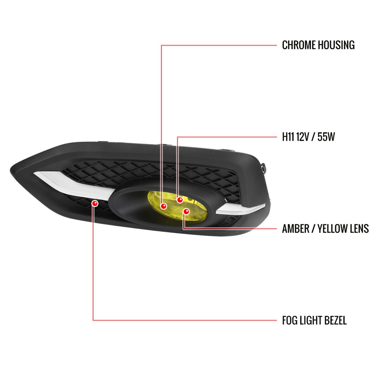 2014-2015 Honda Civic Coupe H11 Fog Lights Kit Chrome Housing/Yellow Lens