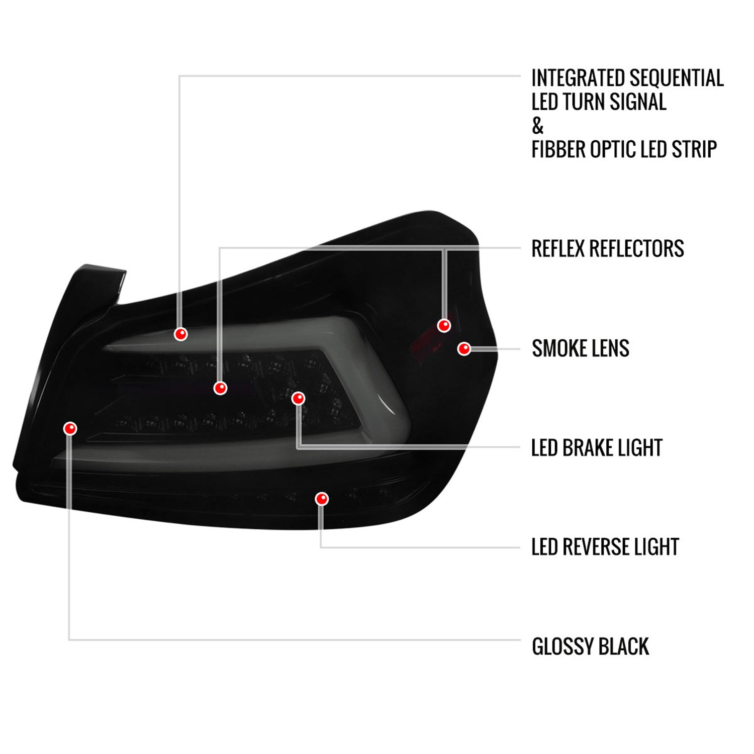 2015-2021 Subaru WRX Sequential White Bar LED Tail Lights Glossy Black/Smoke