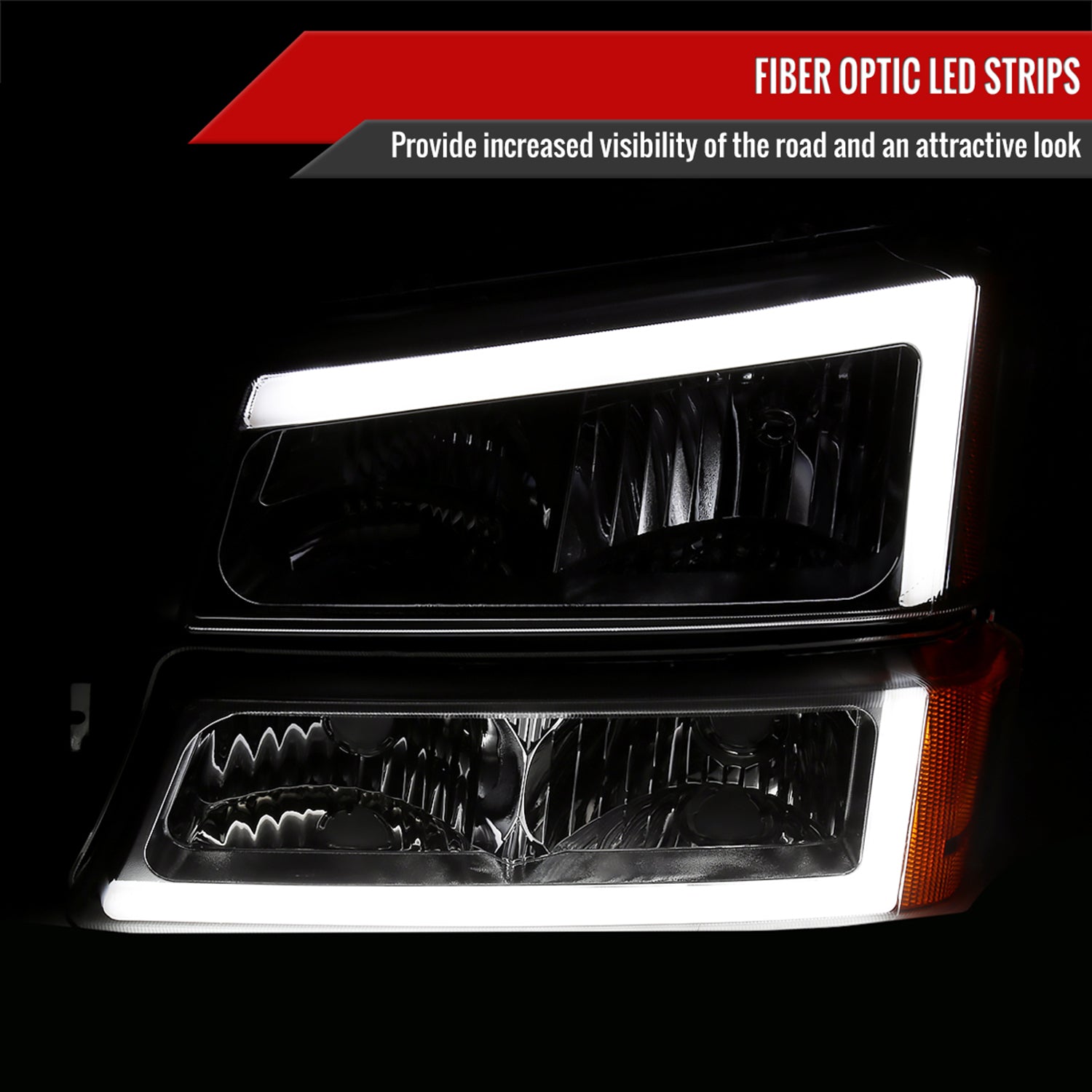 2002-2006 Chevy Avalanche/ Silverado LED Bar Headlights&Bumper Lights Chrome