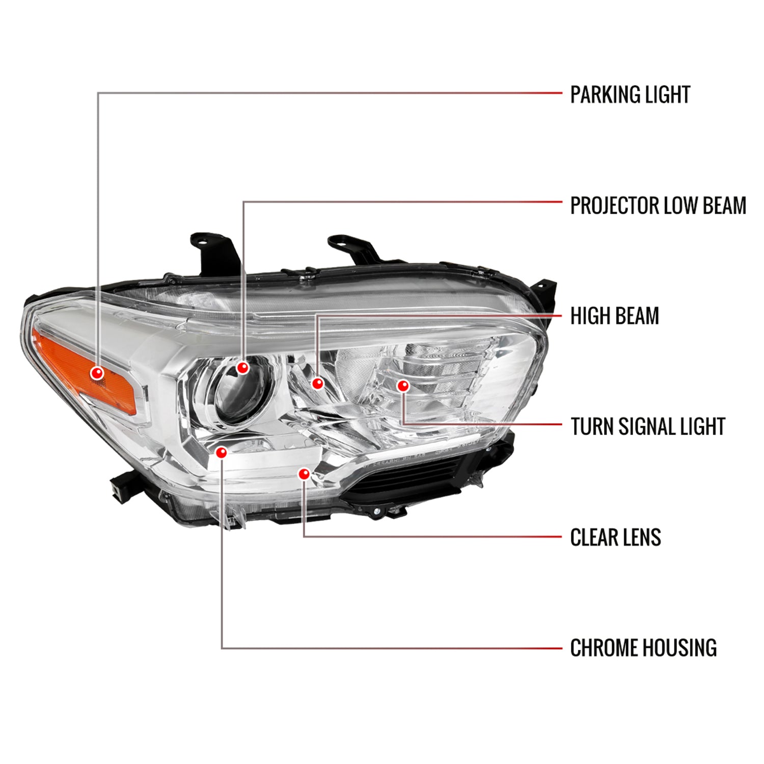 2016-2023 Toyota Tacoma Chrome Clear Projector Headlight Passenger Side Only