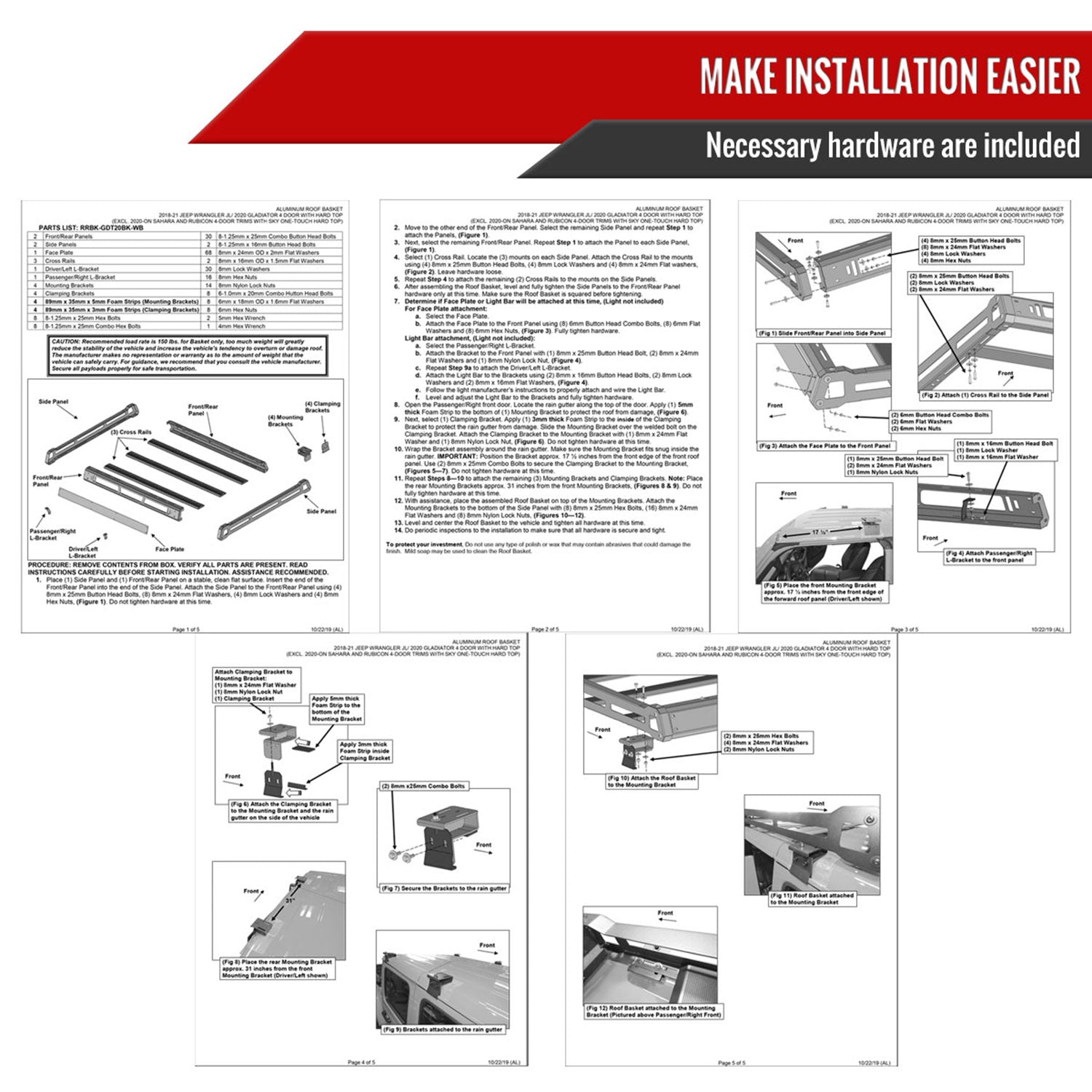 2018-2022 Jeep Wrangler JL/2020-2022 Jeep Gladiator Roof Rack Cargo Carrier
