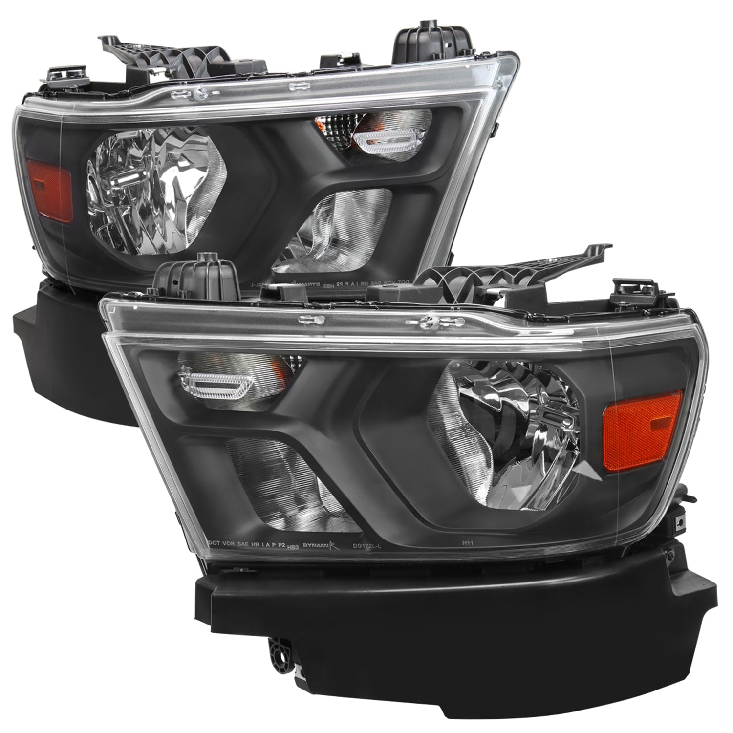 2019-2024 Dodge RAM 1500 Factory Headlights Amber Reflectors Matt Black