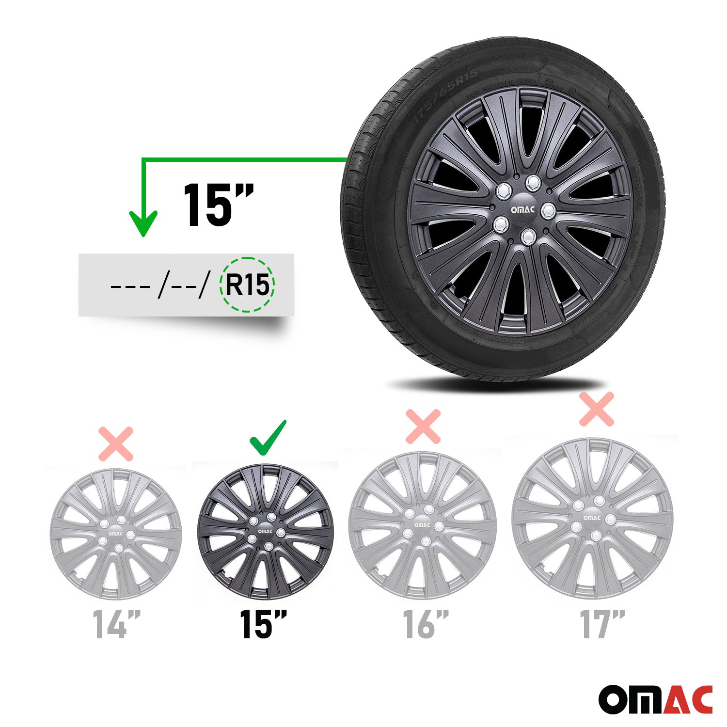 Pisa Hub Caps Wheel Cover 15" Gun Metal Grey Full Set 4 pcs.