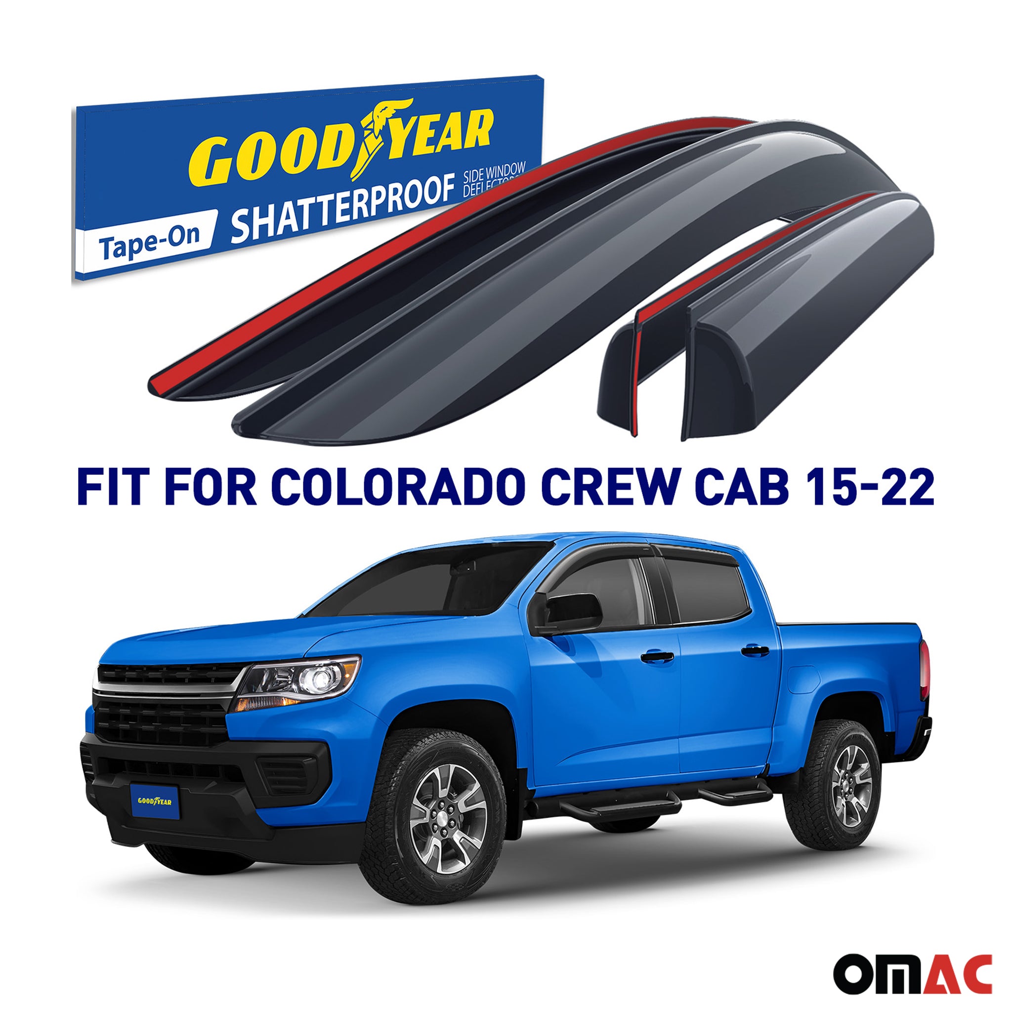Goodyear Wind Deflectors for GMC Canyon 2015-2022 Crew Сab Tape-On Smoke 4 pcs