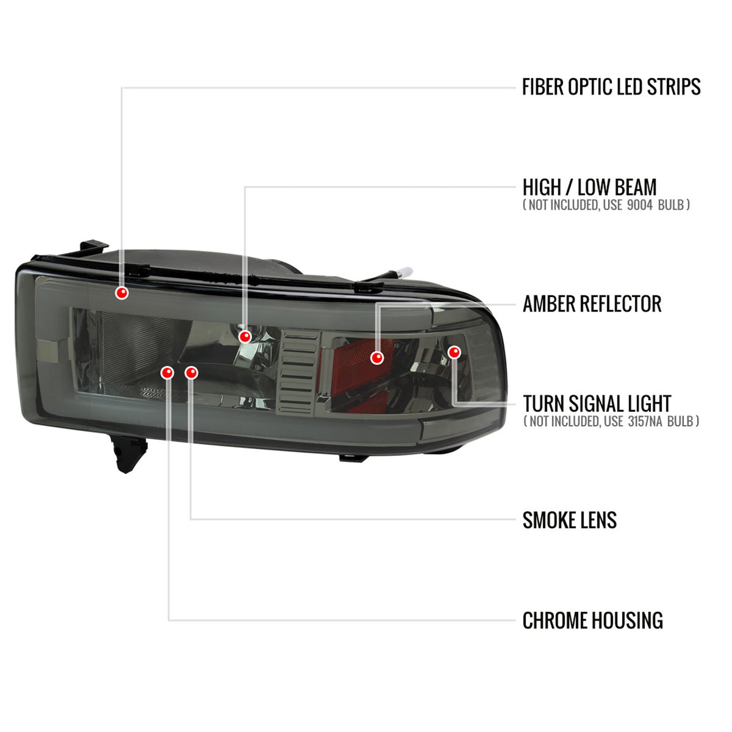 1994-2001 Dodge RAM 1500/ RAM 2500/3500 Dual LED Bar Factory Headlights Smoke