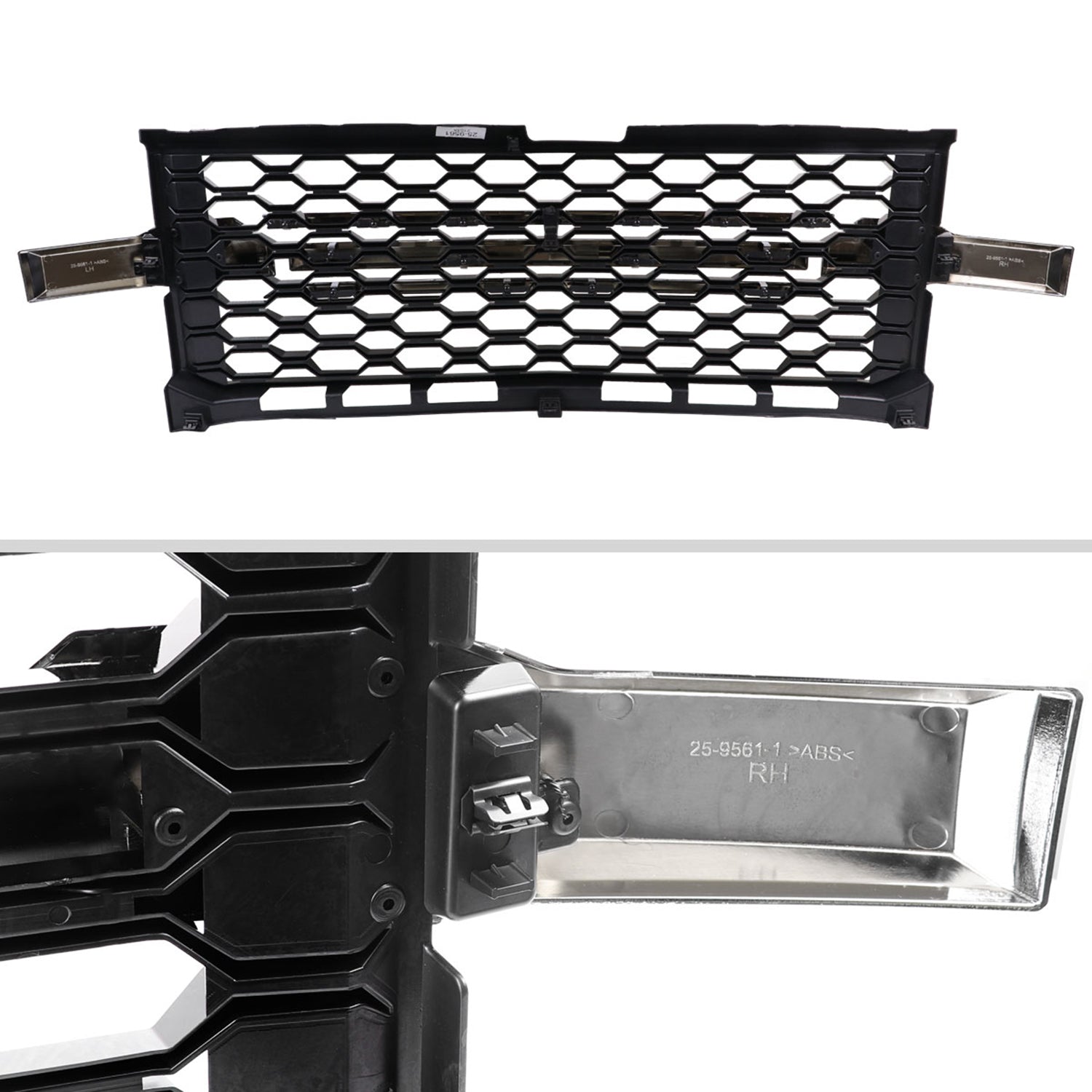 2019-2022 Chevy Silverado 1500 WT Glossy Honeycomb Hood Grille Chrome Trim