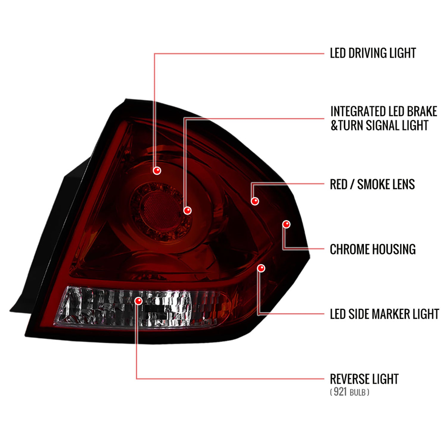 2006-2013 Chevy Impala/ 14-2016 Impala Limited LED Tail Lights Chrome/Red Smoke