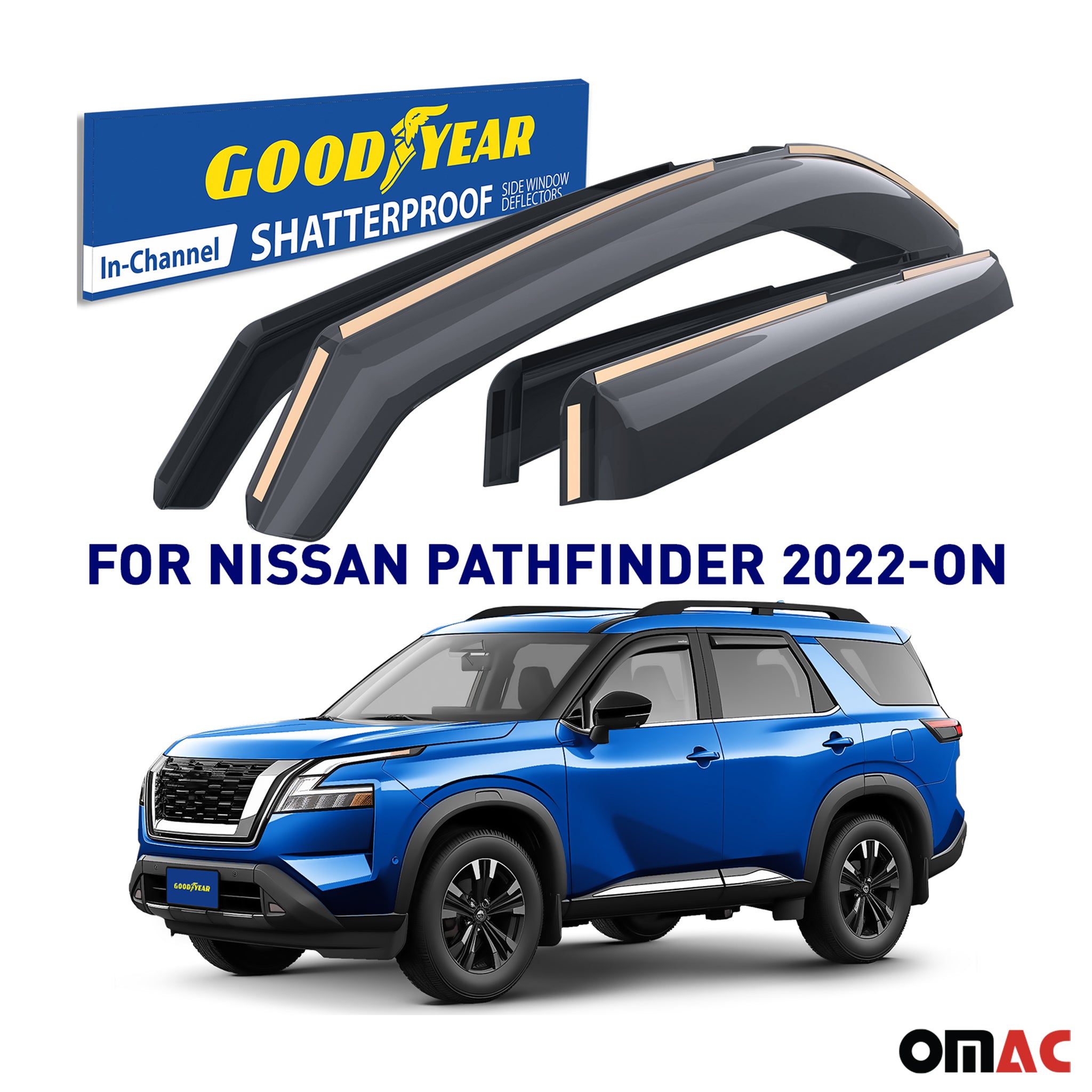 Goodyear Wind Deflectors for Nissan Pathfinder 2022-2025 In-channel Smoke 4 pcs