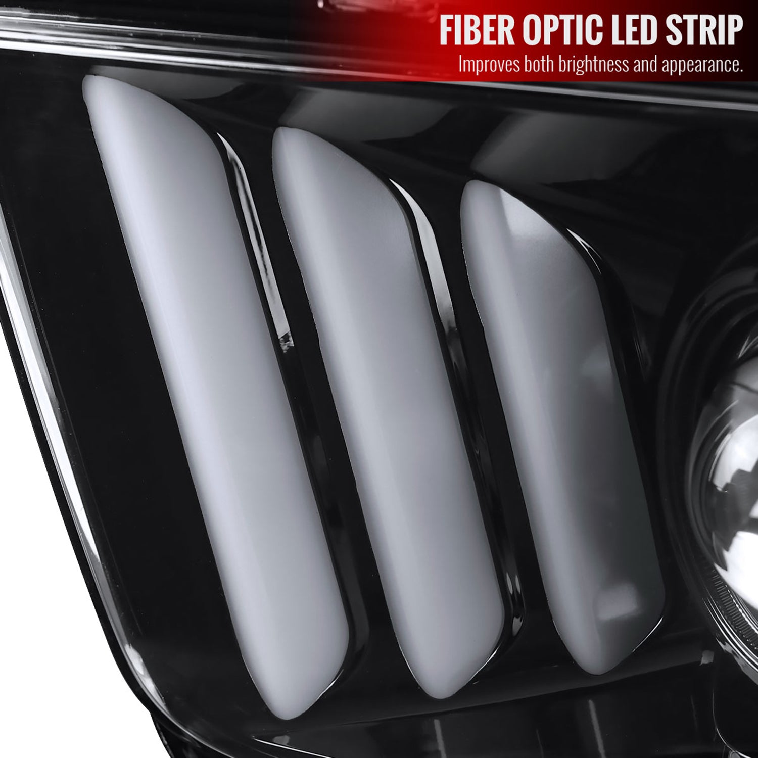 2005-2009 Ford Mustang LED Bar Projector Headlights Jet Black/Clear Lens
