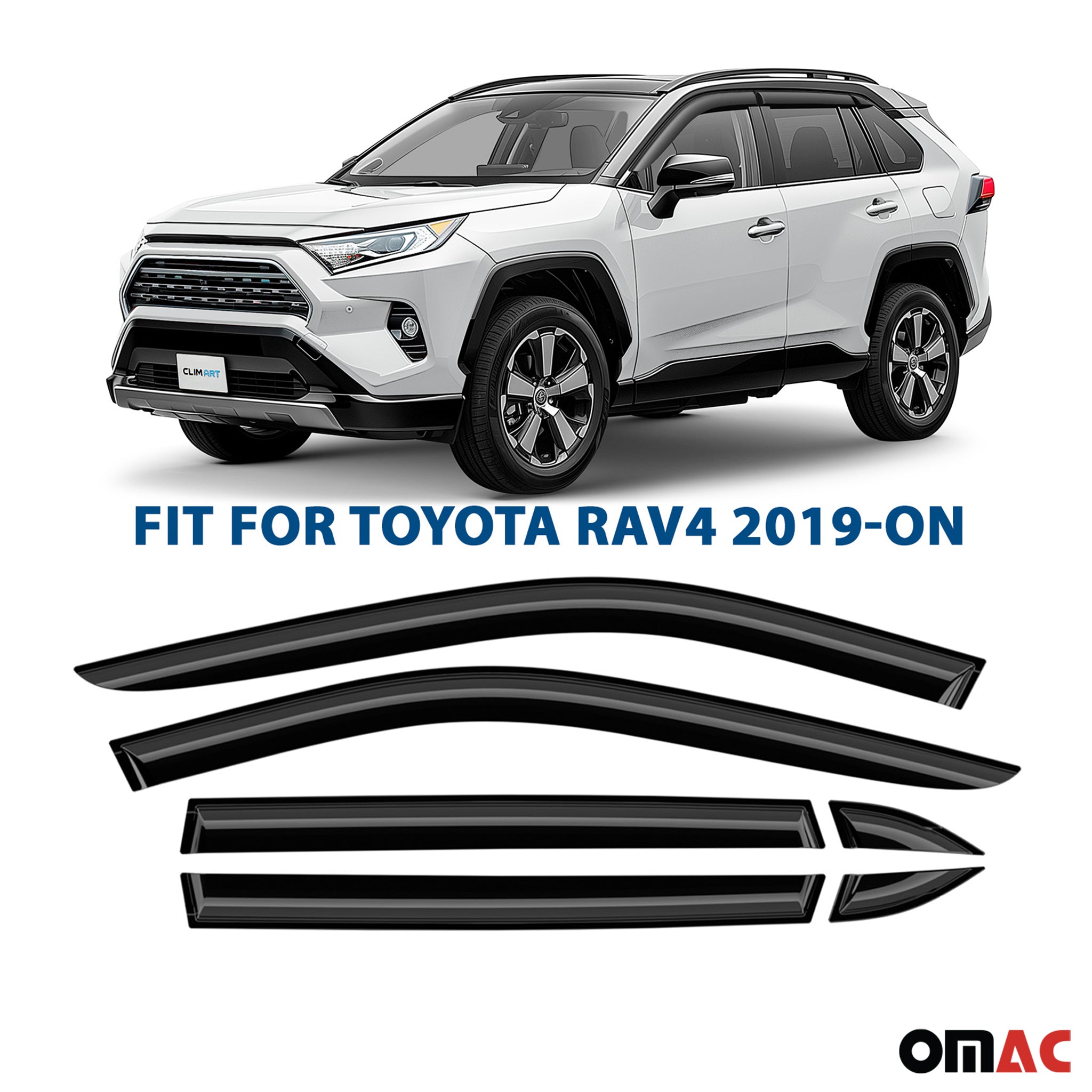 Clim Art Wind Deflectors for Toyota RAV4 2019-2025 Shatterproof Dark Smoke 6 Pcs