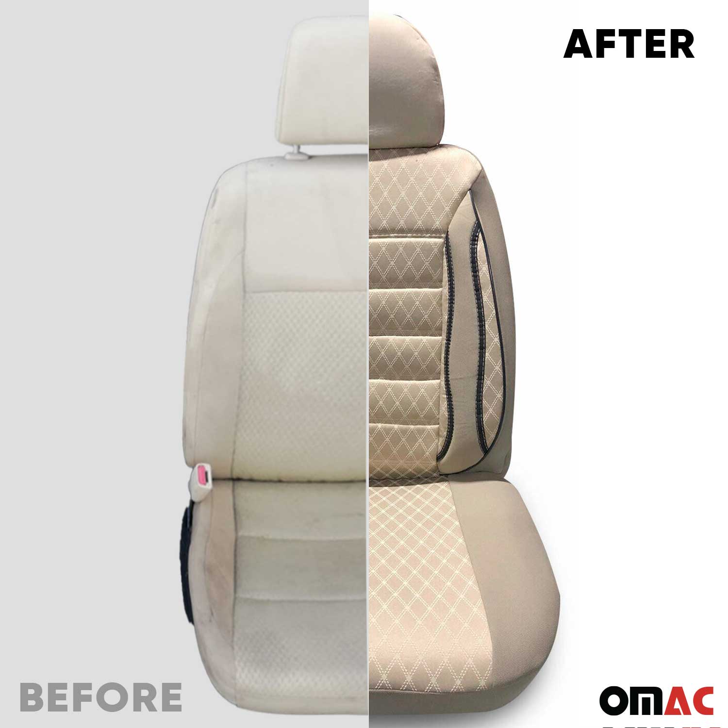 OMAC Universal Semi Custom Front Car Seat Cover Protector Beige Polycotton