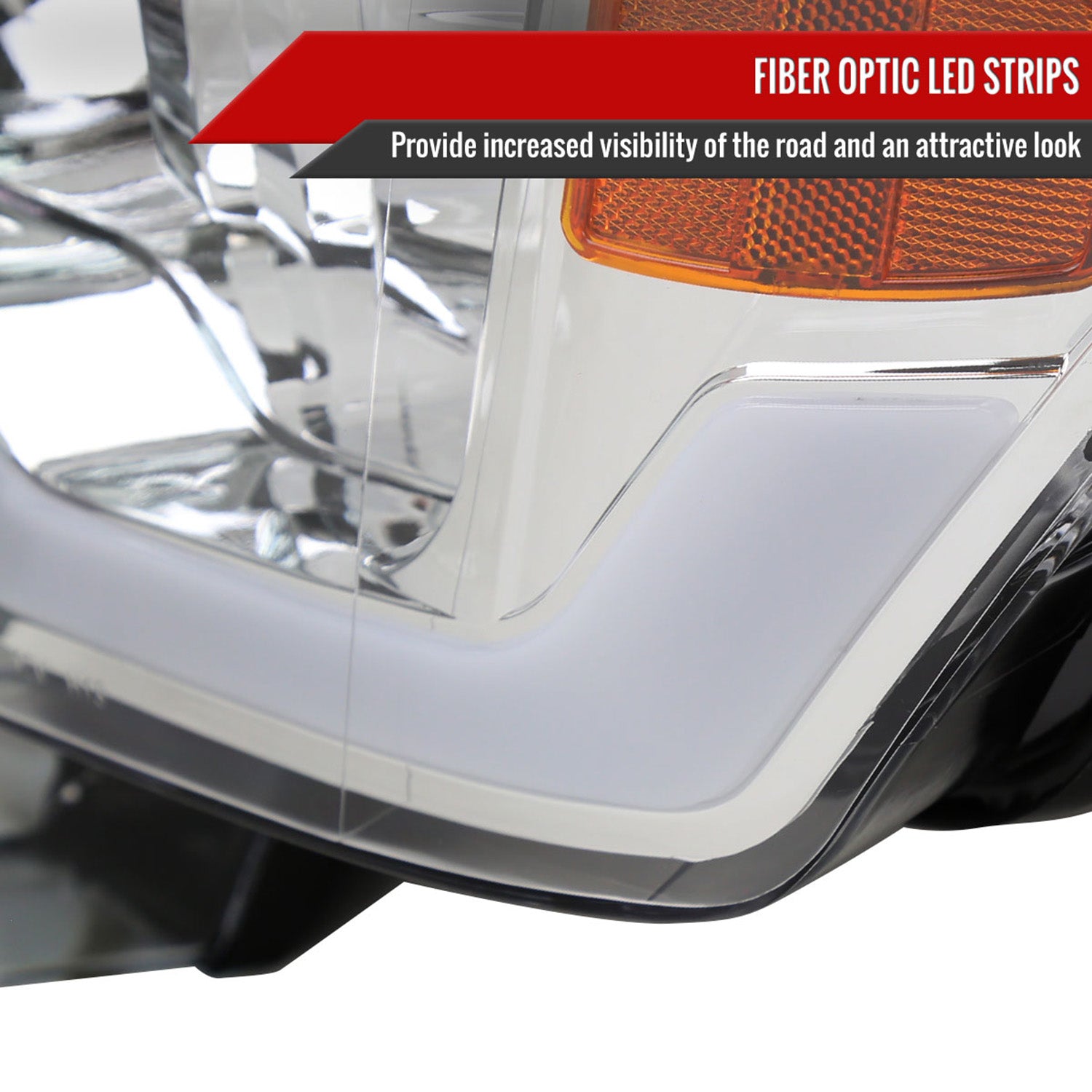 2009-2014 Ford F-150 LED Strip Projector Headlights Chrome/Clear Lens